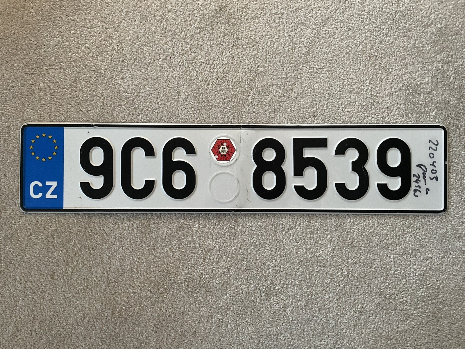 Number License Plate Czechia Czech Republic Prague Europe Genuine Used 9C6 8539