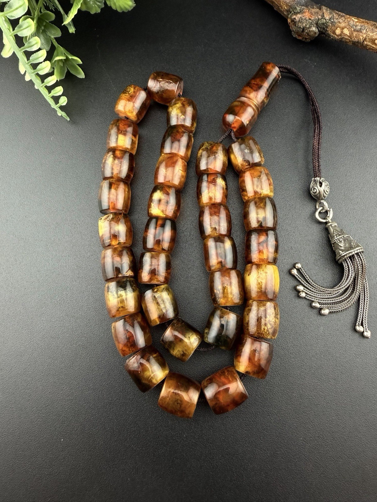 Antique Pressed Amber Islamic Tasbih Prayer Rosary 33-Bead  مسبحة مسباح كهرب كبس