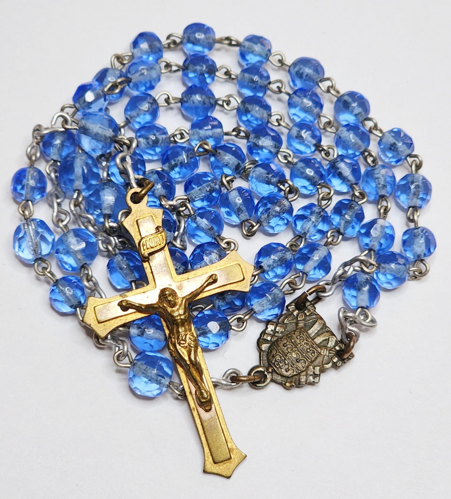 Vintage Five-Decade Catholic Rosary Blue Glass Beads