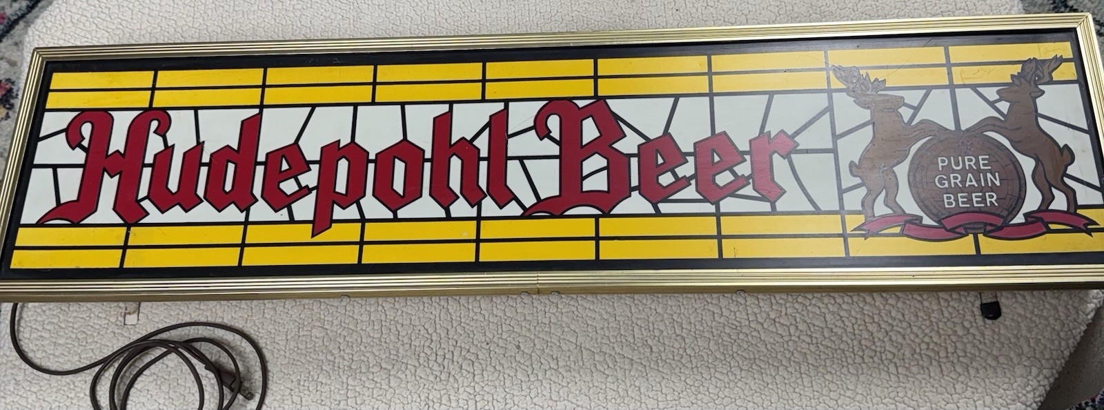 Vintage Hudepohl Beer Sign Metal Framed Lighted Sign 36\ Vintage Hudepohl Beer Sign Metal Framed Lighted Sign 36\