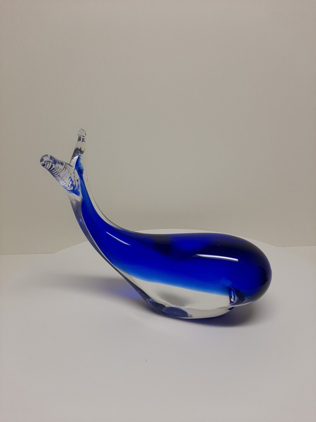 Vintage Murano Style Art Glass Whale Cobalt Blue & Clear Paperweight  D26