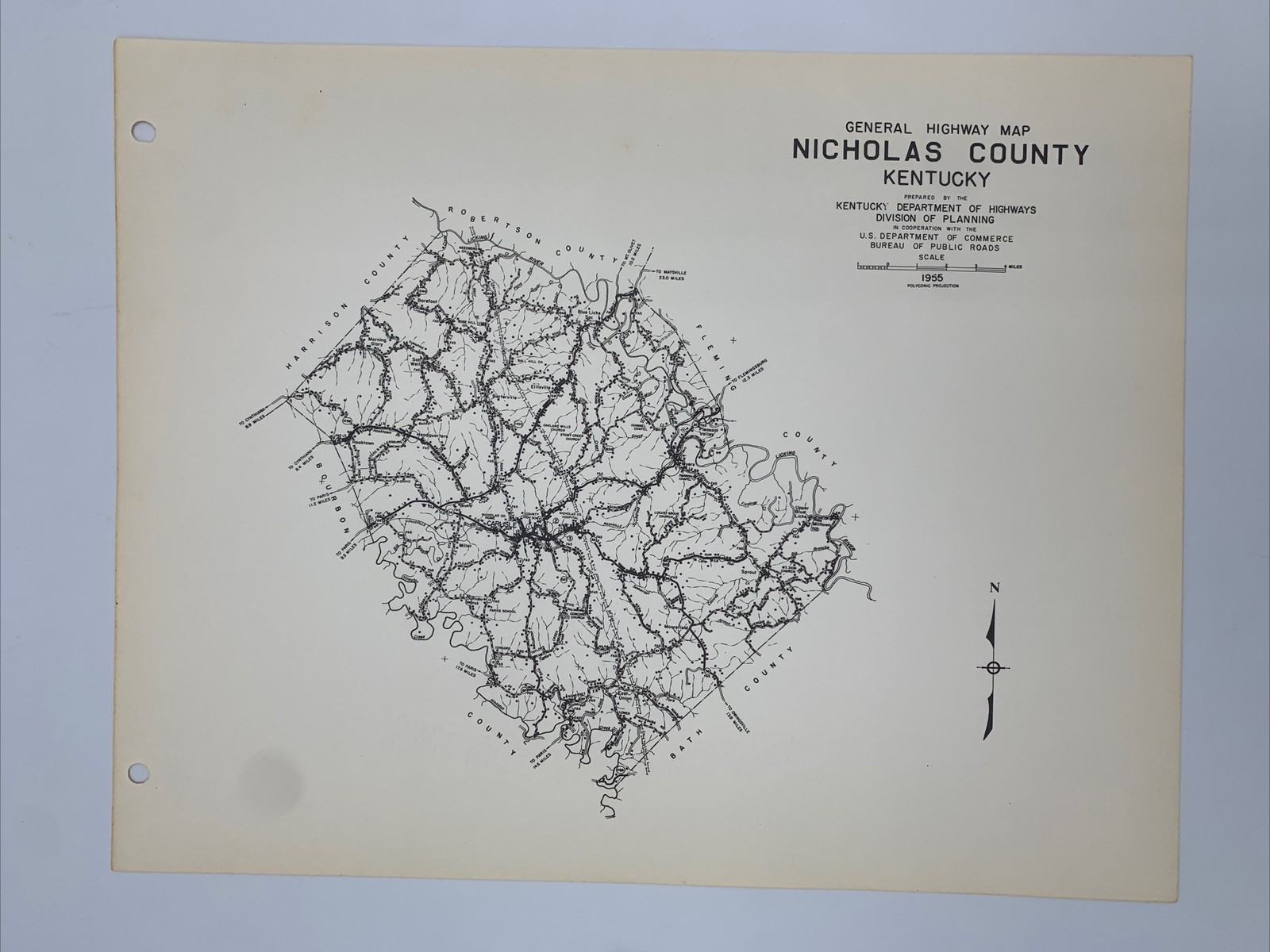Vintage Kentucky General Highway Map Nicholas County 1955 Carlisle Salt Well KY