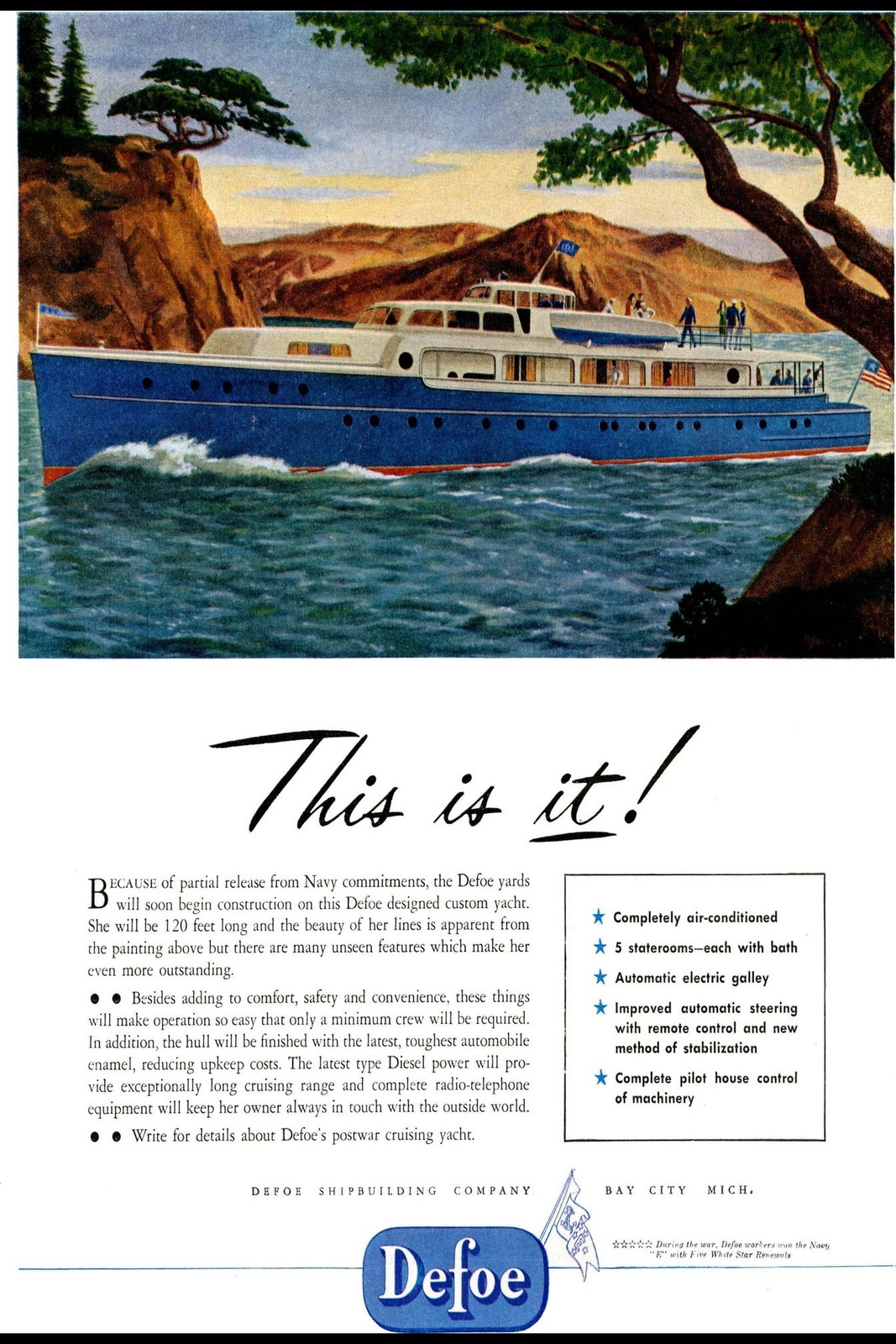 Defoe Shipbuilding Company Vintage Ad Poster - 16x24\