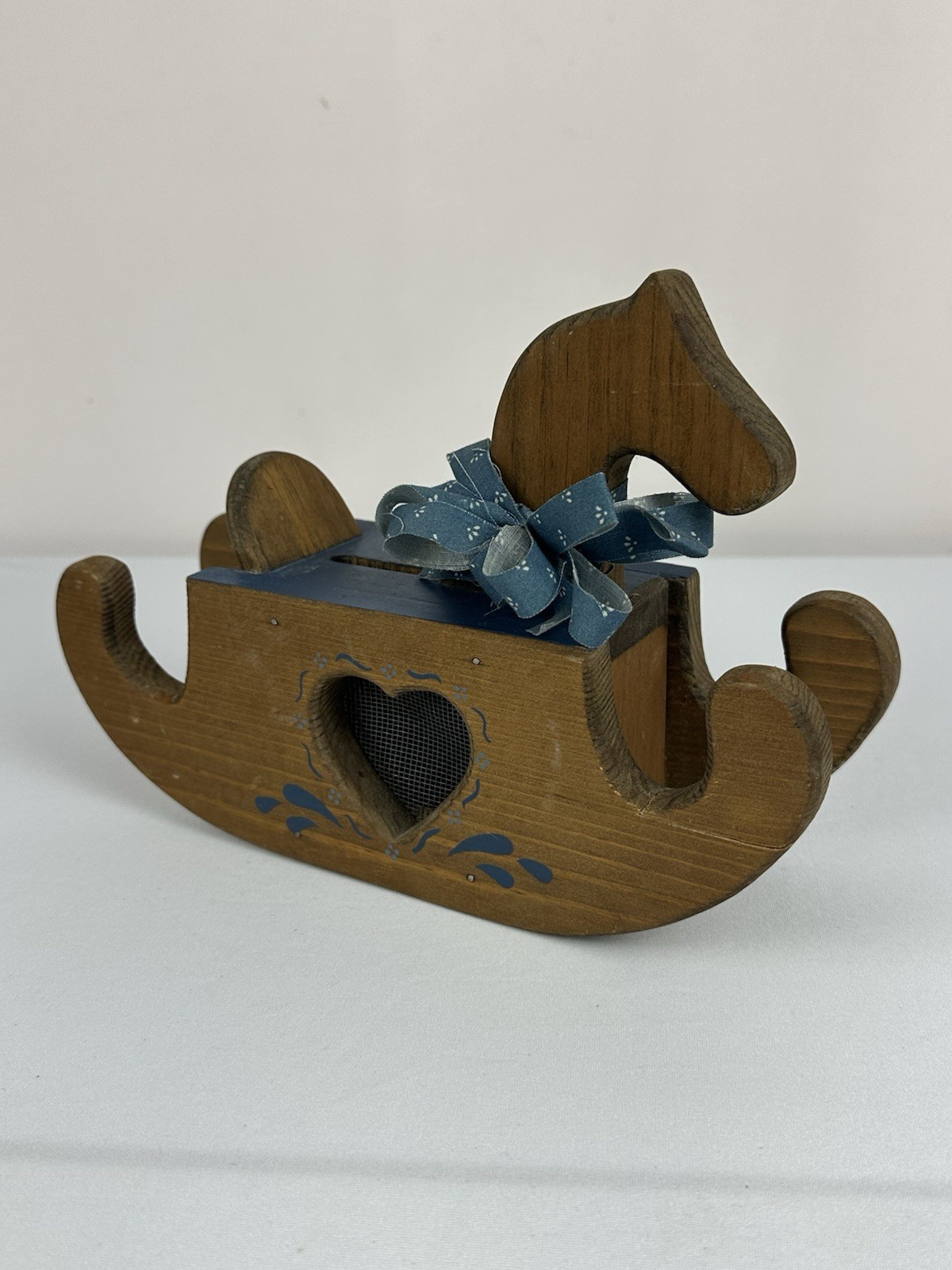 Handmade Wooden Rocking Horse Bank Folk Art Primitive Country Decor Heart Cutout