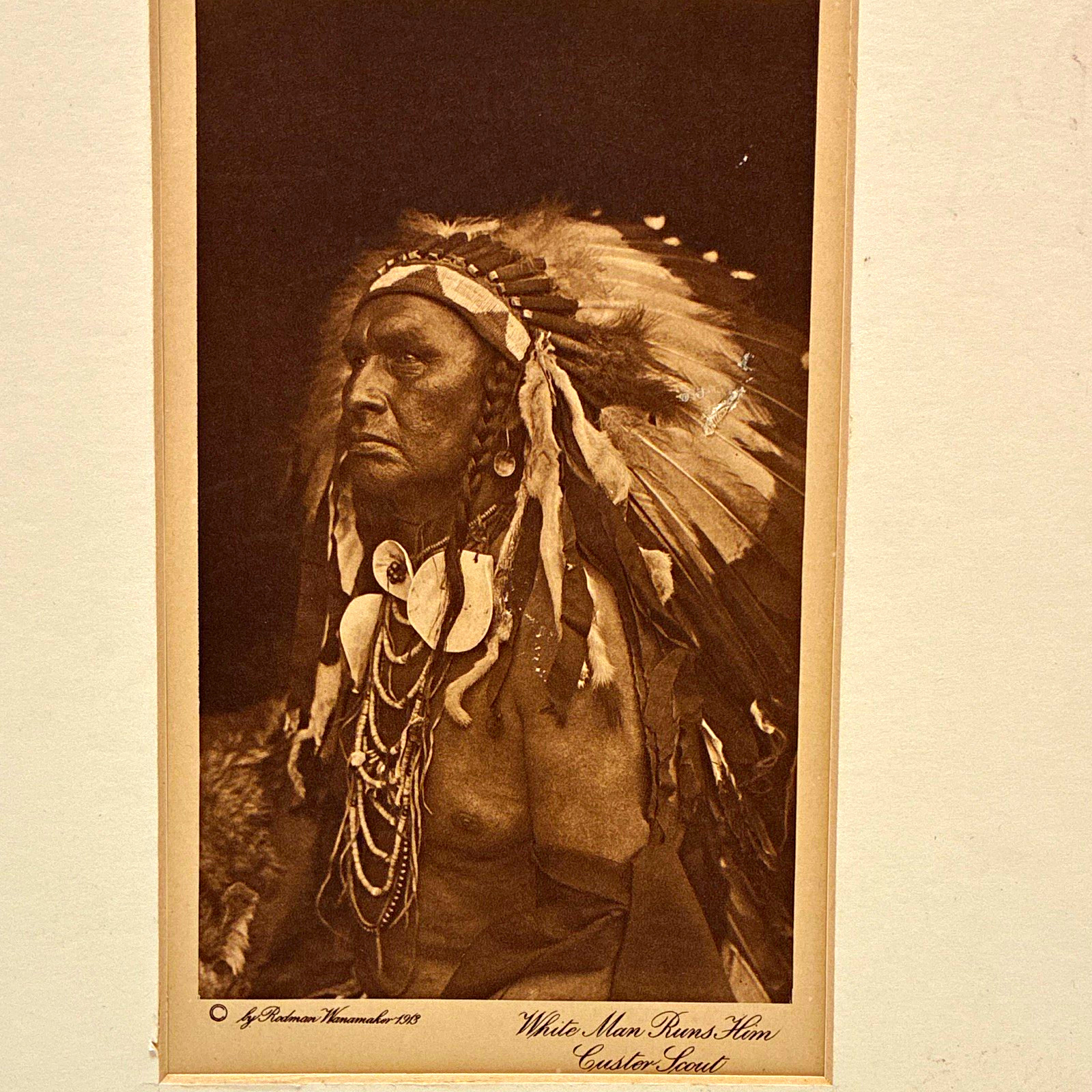Antique 1913 Rodman Wanamaker Photogravure White Man Runs Him Custer Crow Scout Antique 1913 Rodman Wanamaker Photogravure White Man Runs Him Custer Crow Scout