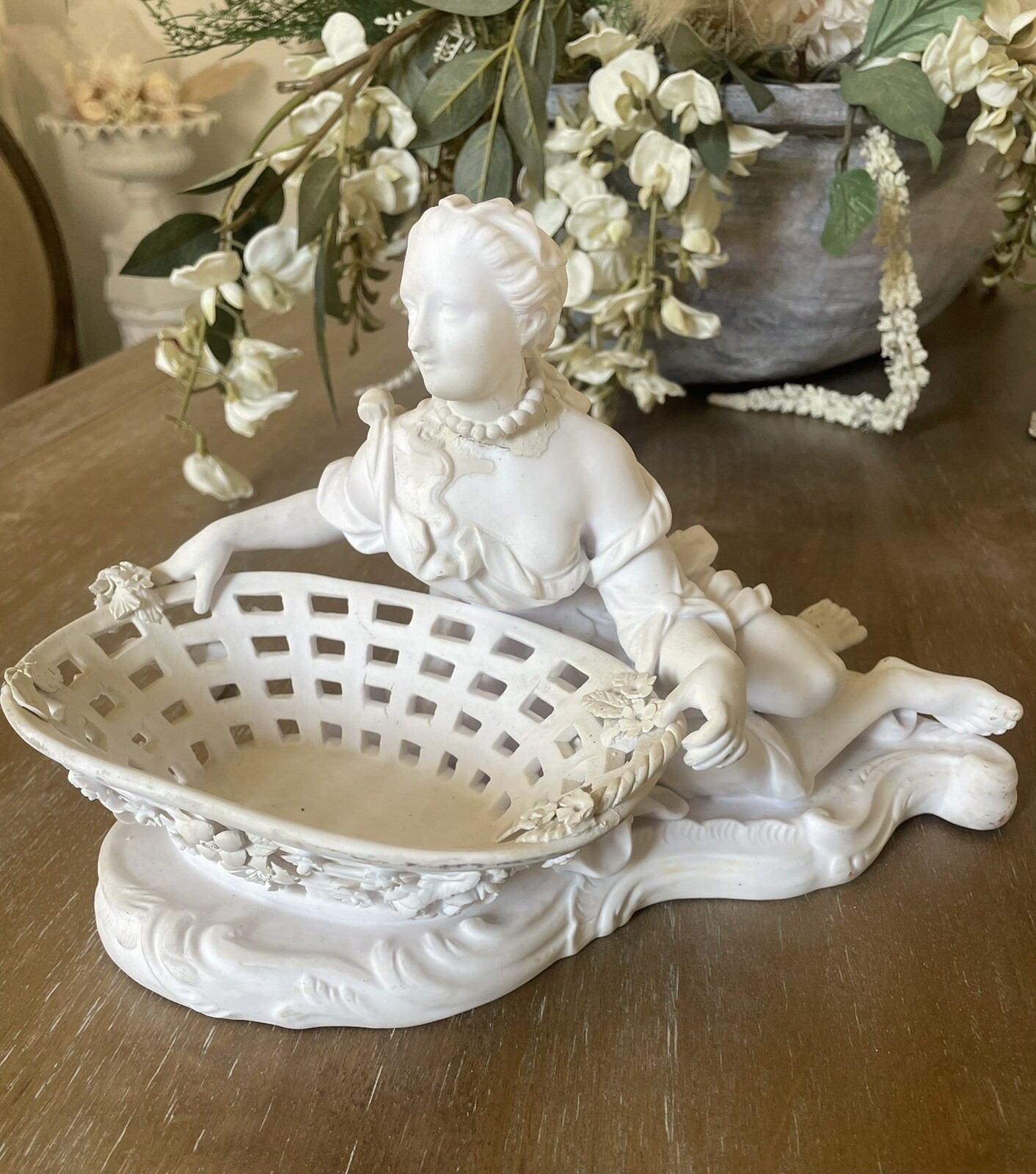 Meissen - Porcelain Figurine Sweet Meat Dish Basket Collectible