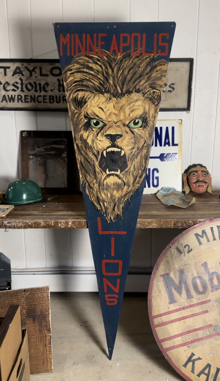 1962  Minneapolis Lion High School Folk Art Advertising sign Trade Bar Baseball