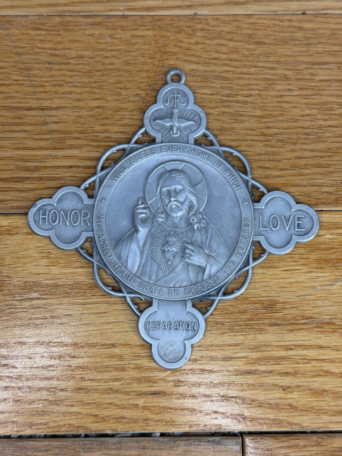 Vintage Sacred Heart Jesus Honor Love Reparation Lightweight Medal Wall Plaque