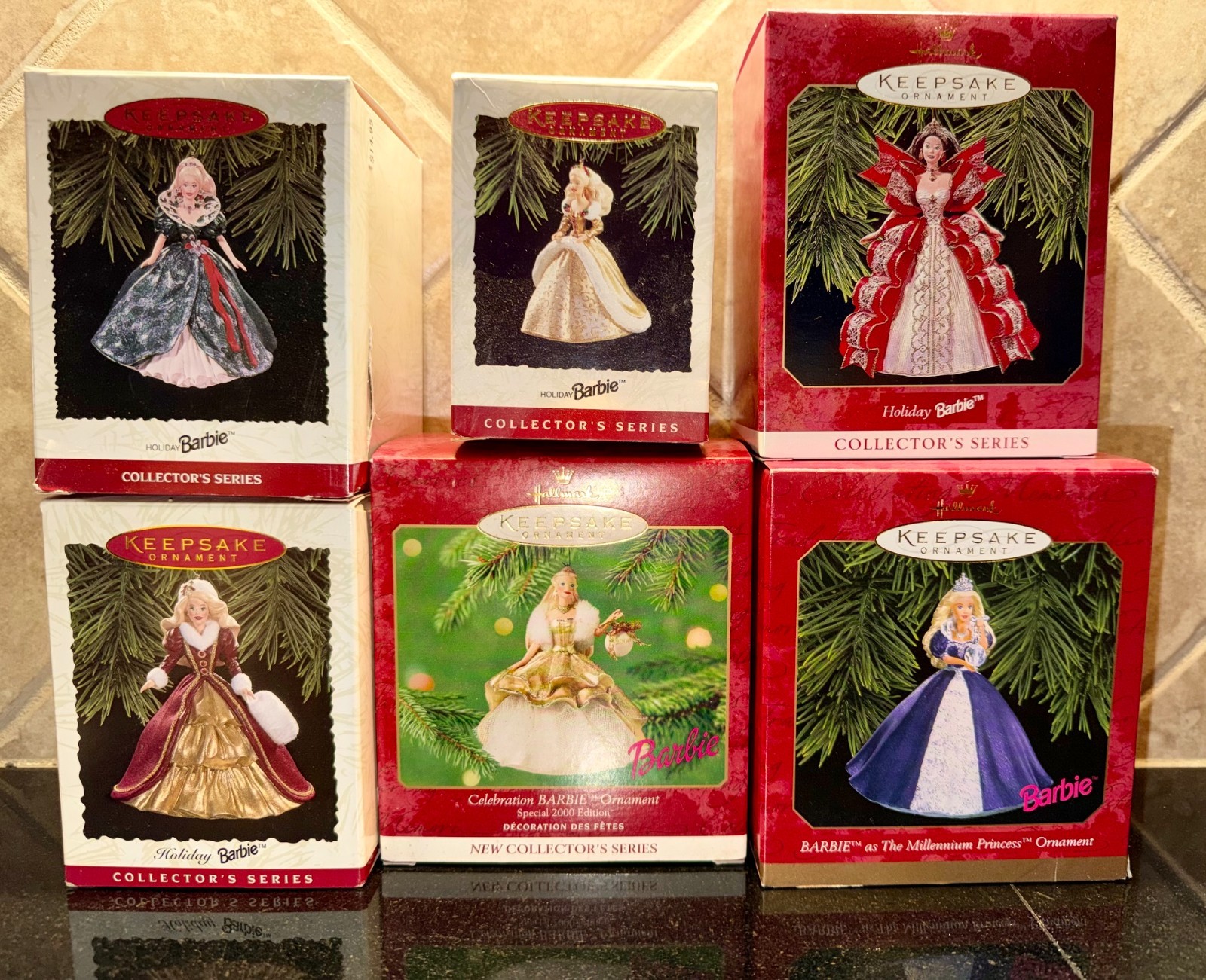 Lot of 6 HOLIDAY BARBIE & CELEBRATION Hallmark Keepsake Ornaments 1990s  NIB