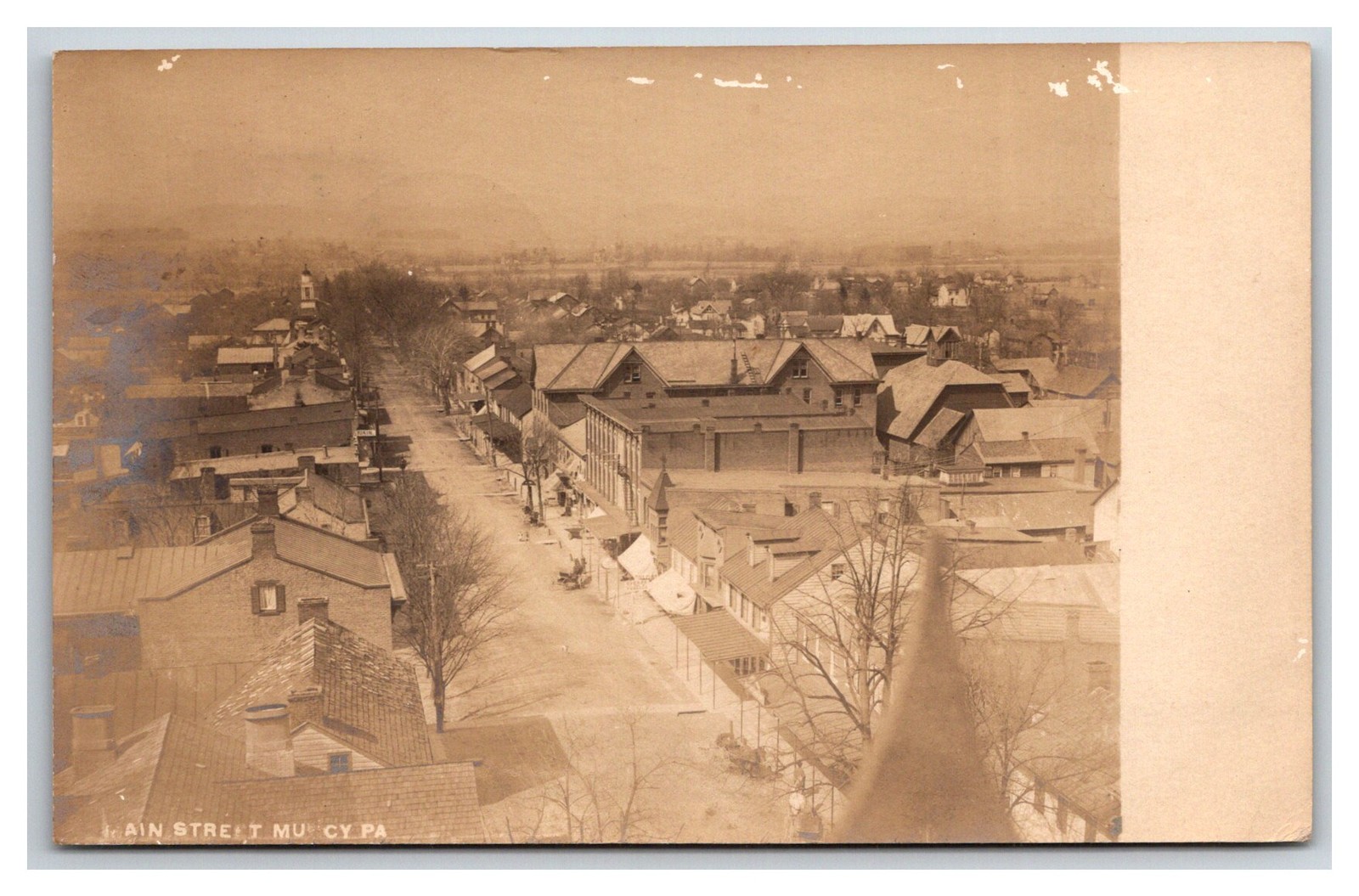 MUNCY PENNSYLVANIA RPPC ~ Aerial ove MAIN STREET ~ Church steeple MUNCY PENNSYLVANIA RPPC ~ Aerial ove MAIN STREET ~ Church steeple
