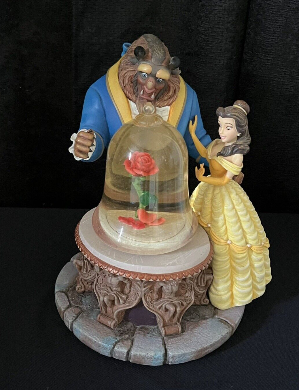 Vtg Disney Beauty and the Beast Musical Snowglobe Enchanted Rose 1991 No Lights