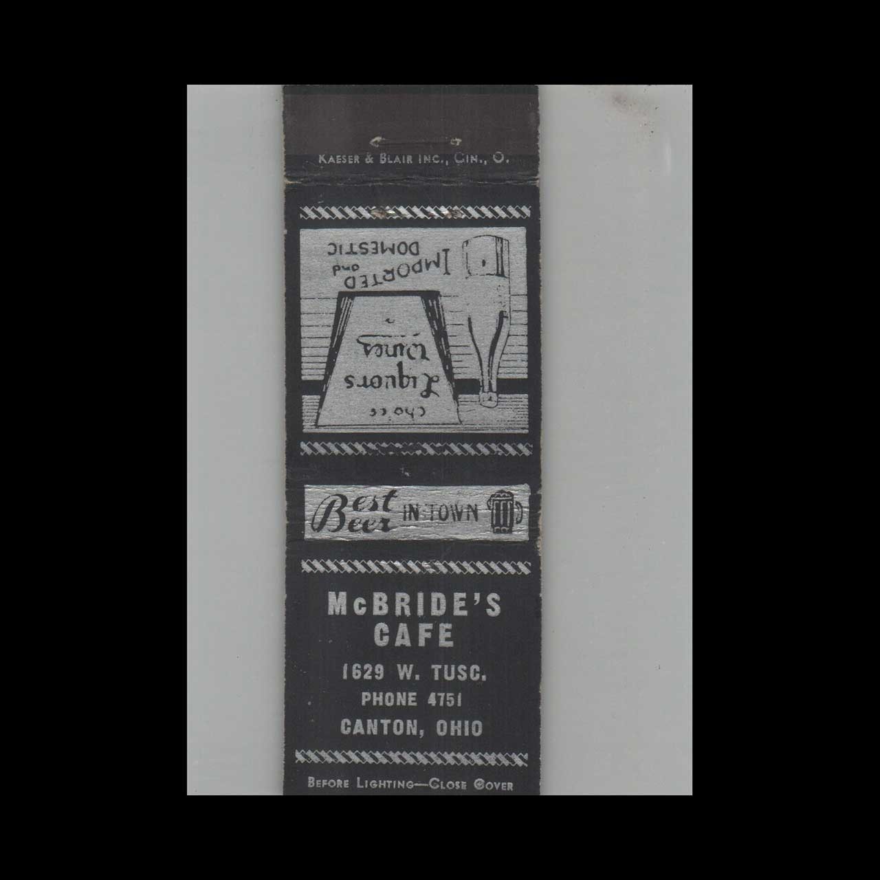 Vintage Matchbook Cover McBride\'s Cafe Canton OH