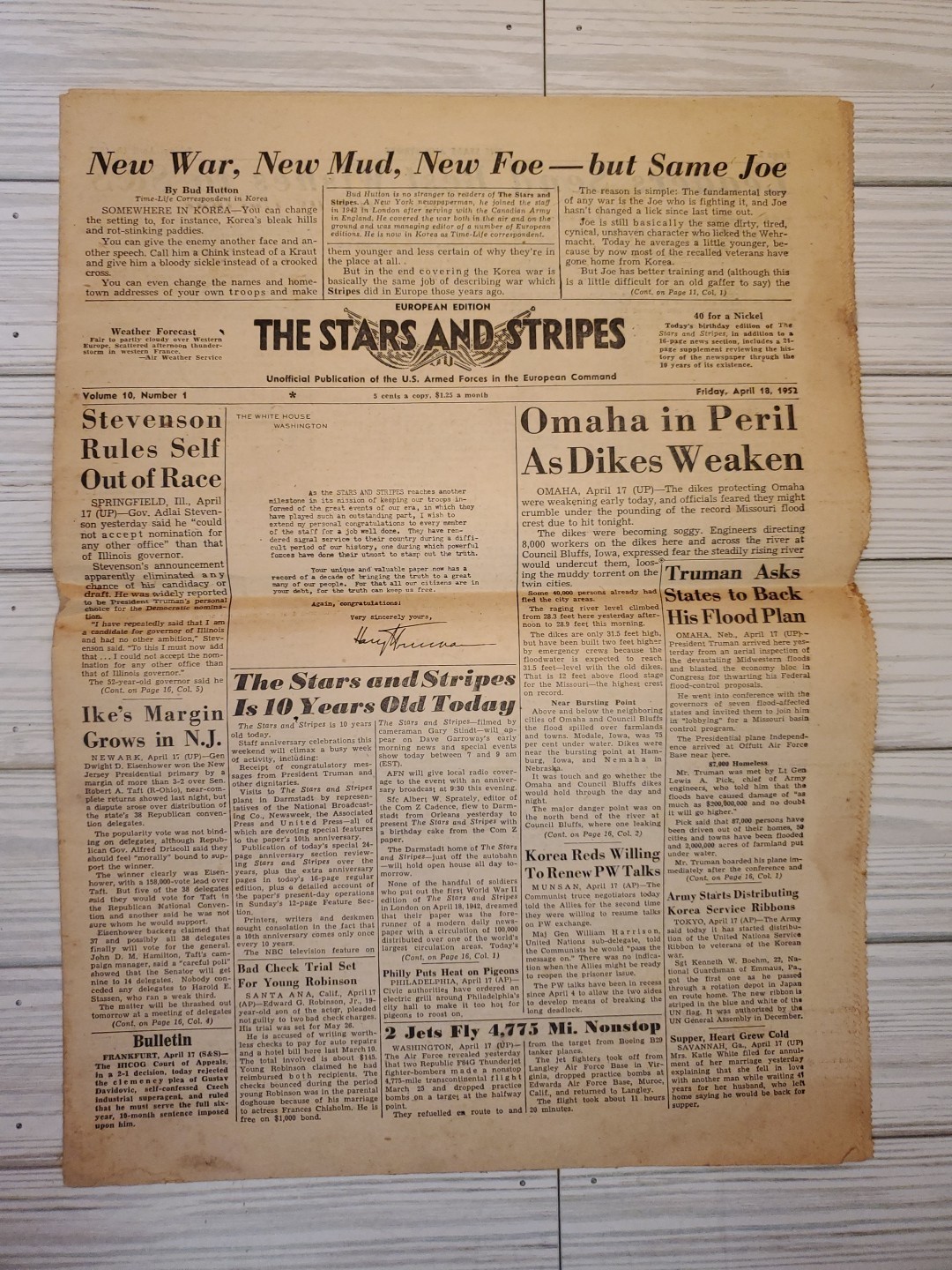 1952 The Stars and Stripes US Armed Forces Newspaper April 18 1952 Korea News