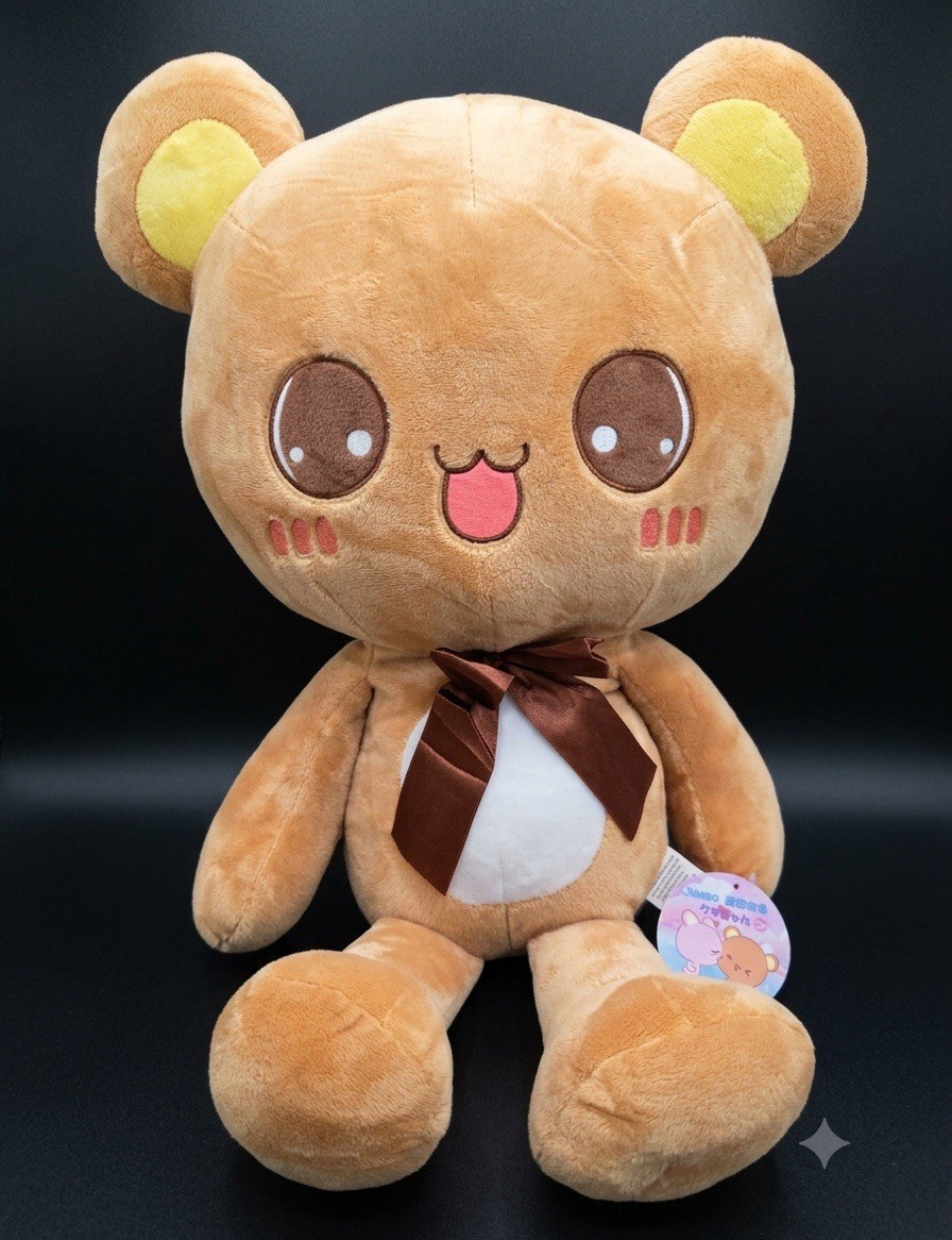 Brown & White Bear Plush Stuffed Animal w/ Bow Hang Tag, Animation Theme