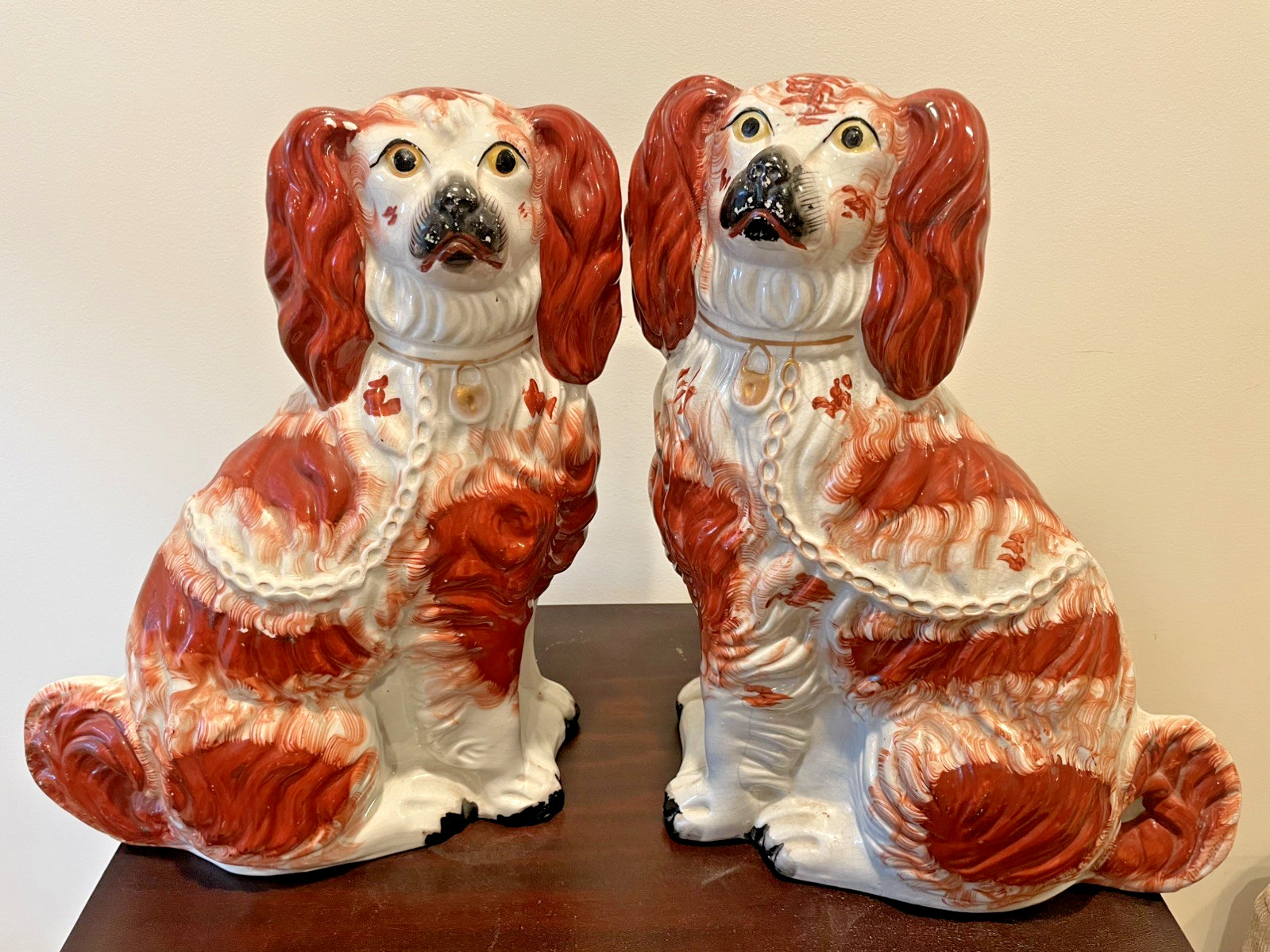 Married Pair 19C Antique Victorian Staffordshire Dogs 14+ inch from M.S. Rau Married Pair 19C Antique Victorian Staffordshire Dogs 14+ inch from M.S. Rau