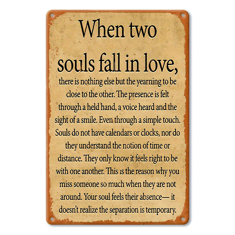 Vintage When Two Souls Fall in Love Iron Tin Metal Signs Home Décor 8x12