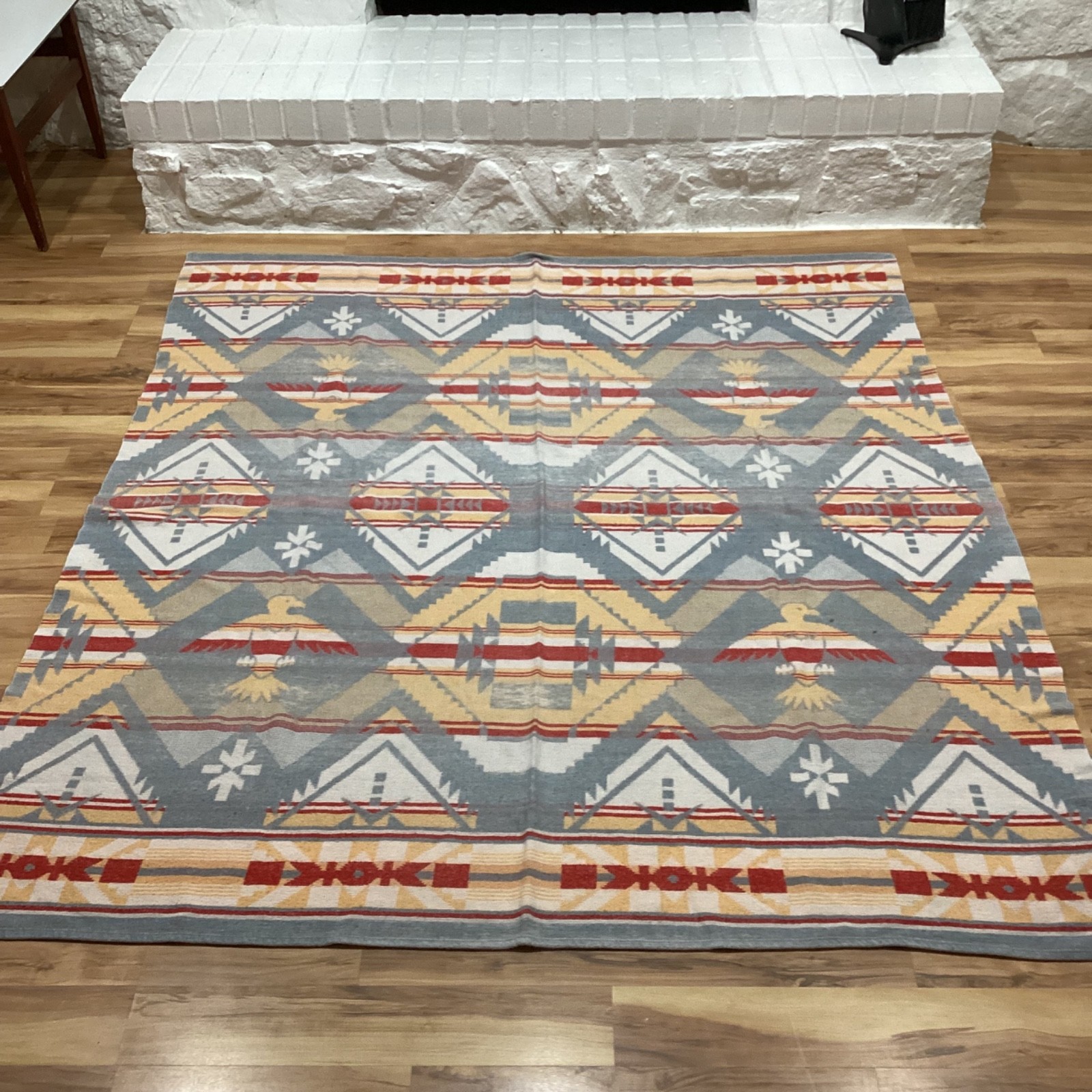 Vintage 40's 50's Native American Cotton Camp Blanket Thunderbirds 65 x 58