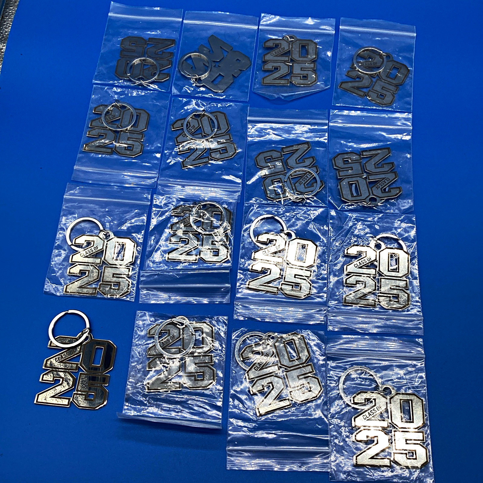 Class of 2025 Metal Number Keychain w/ Detachable Keyring Silver 15 pieces 