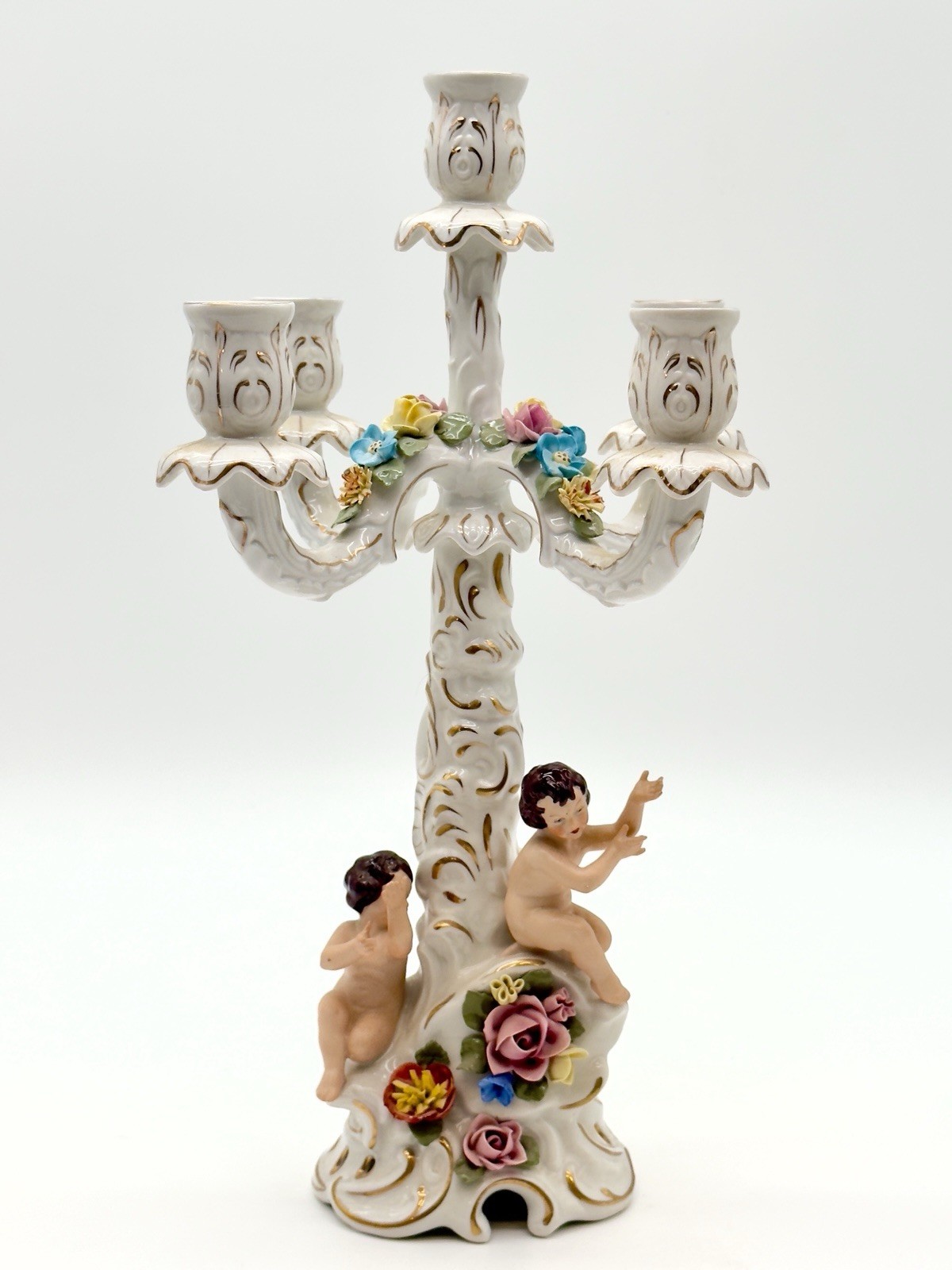 Fabulous Vintage Dresden West Germany Fine Porcelain Five Branches Candelabra