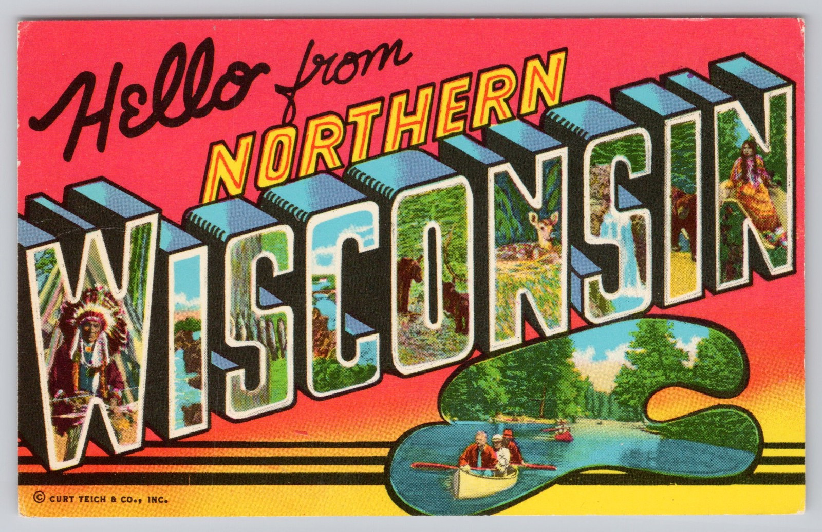 c.1960s Hello From Northern Wisconsin Large Letter Curt Teich Postcard