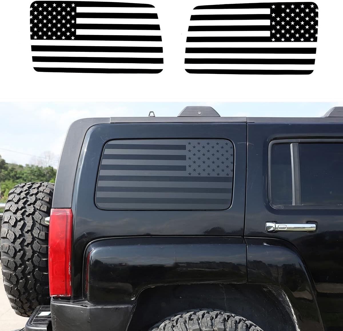 Rear Side Window American Flag Decals Compatible with 2005-2009 Hummer H3