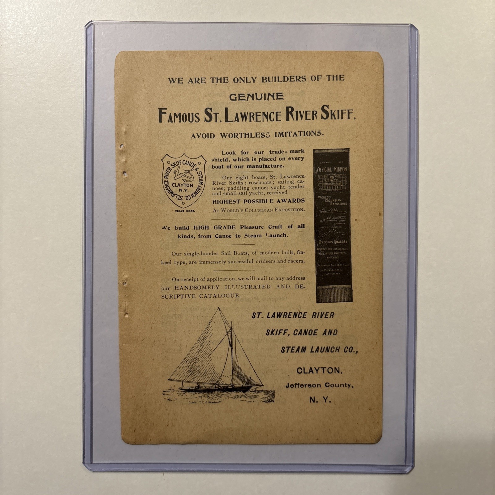 1895 St. Lawrence River Skiff & Spalding 19th Century Baseball Equipment Ad