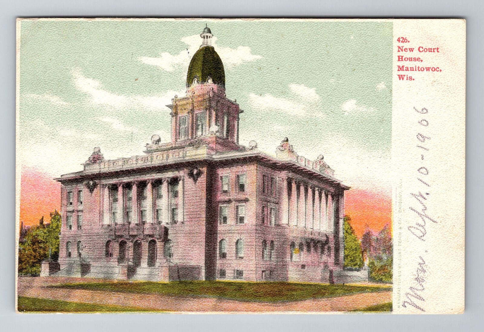 Manitowoc WI-Wisconsin, New Court House, Antique, Vintage Souvenir Postcard