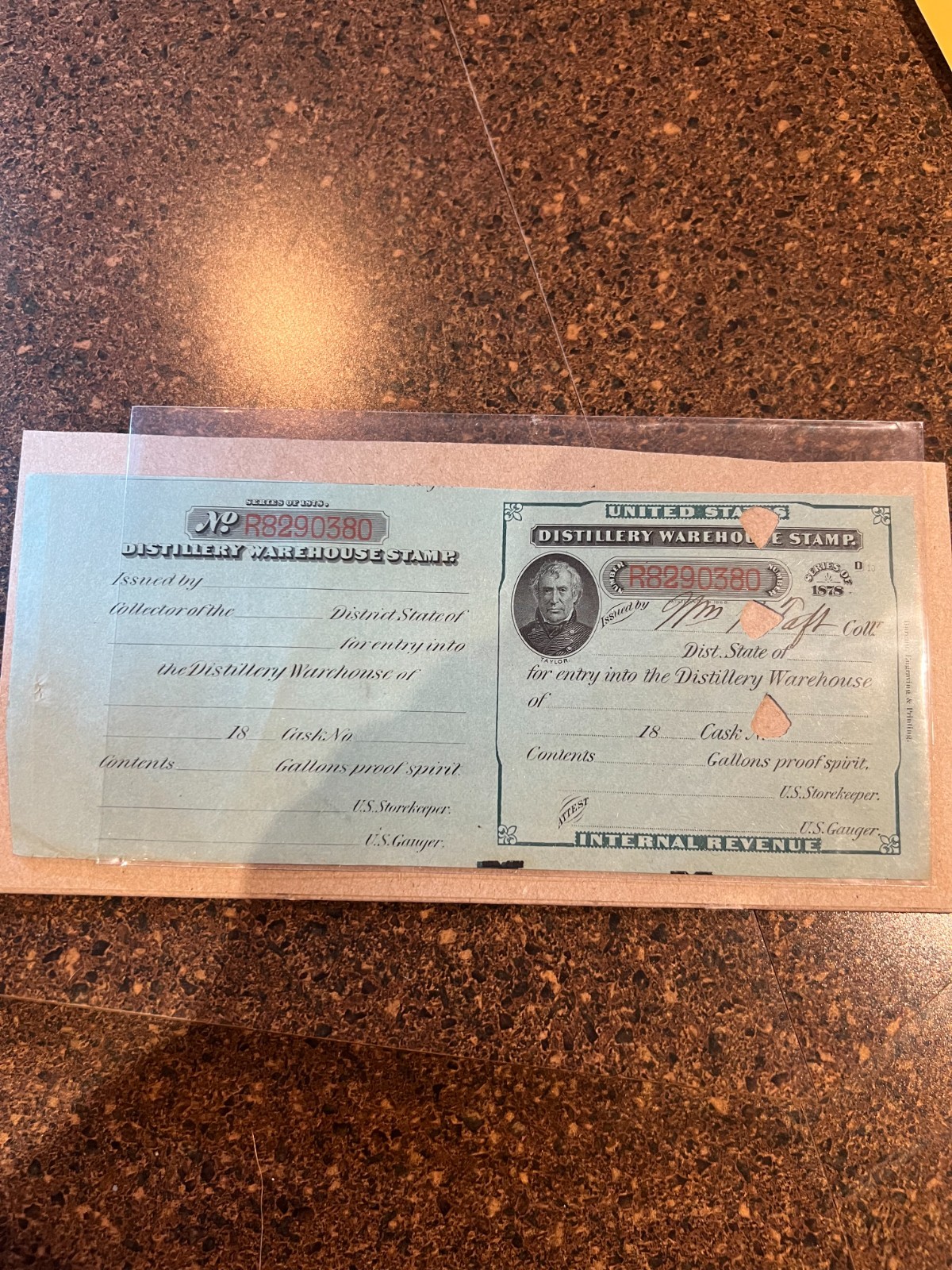 William Howard Taft signed Distillery Tax Stamp 1878