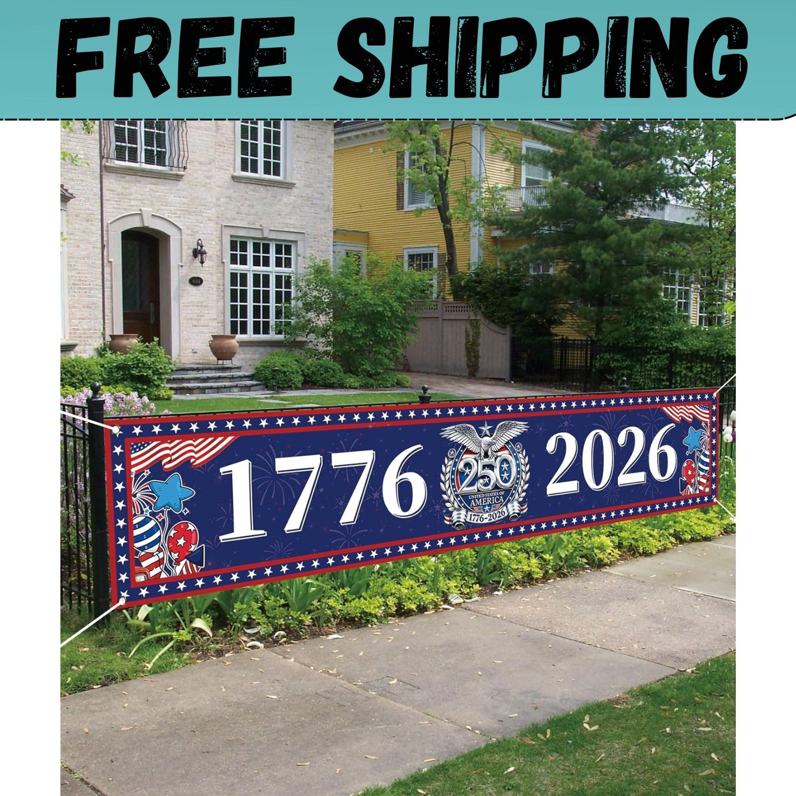 Large Patriotic 250th Anniversary American Flag Banner for Fence 1776-2026