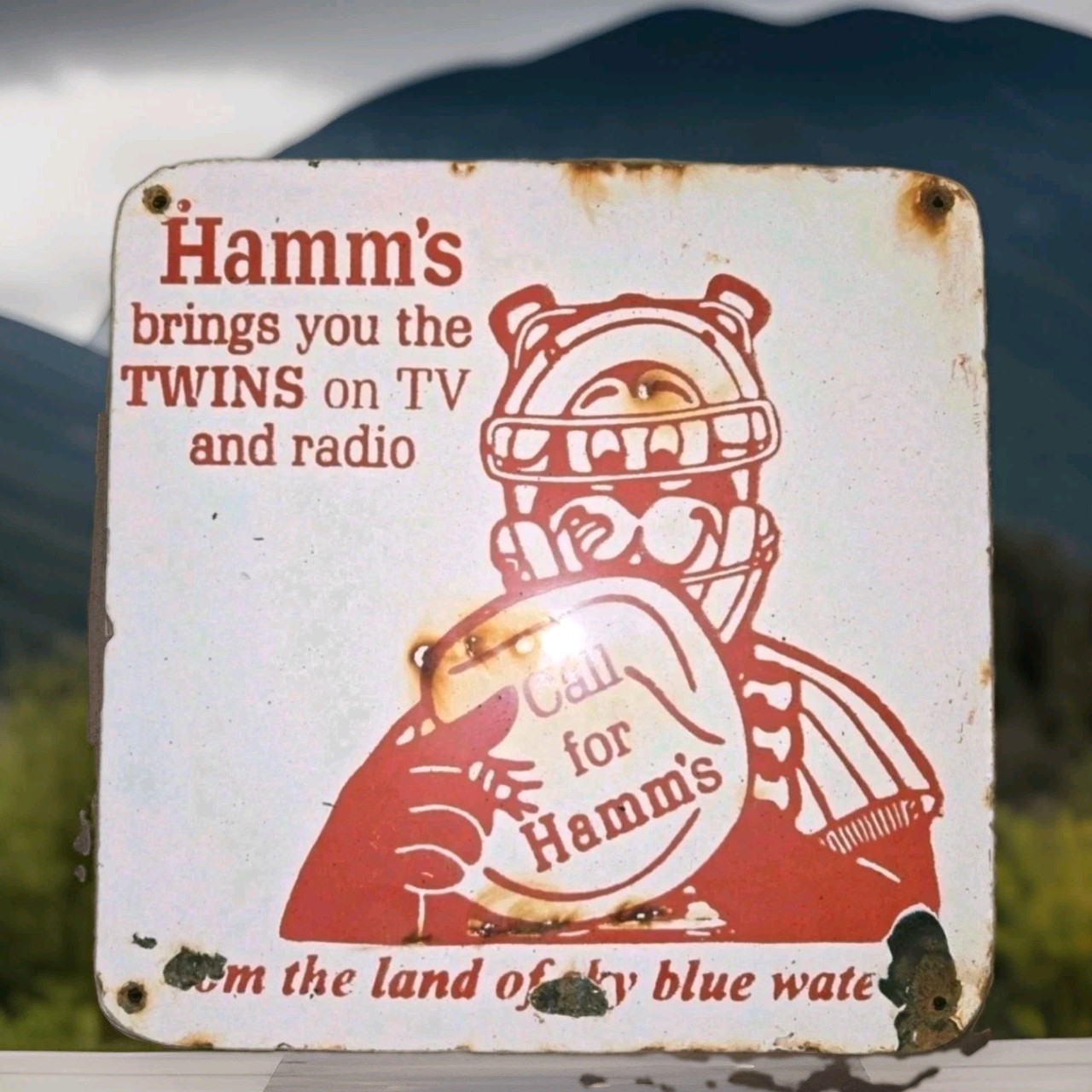 Vintage Hamm's Beer Sign Porcelain Minnesota Twins MLB Piel's Pabst Eastside Jax