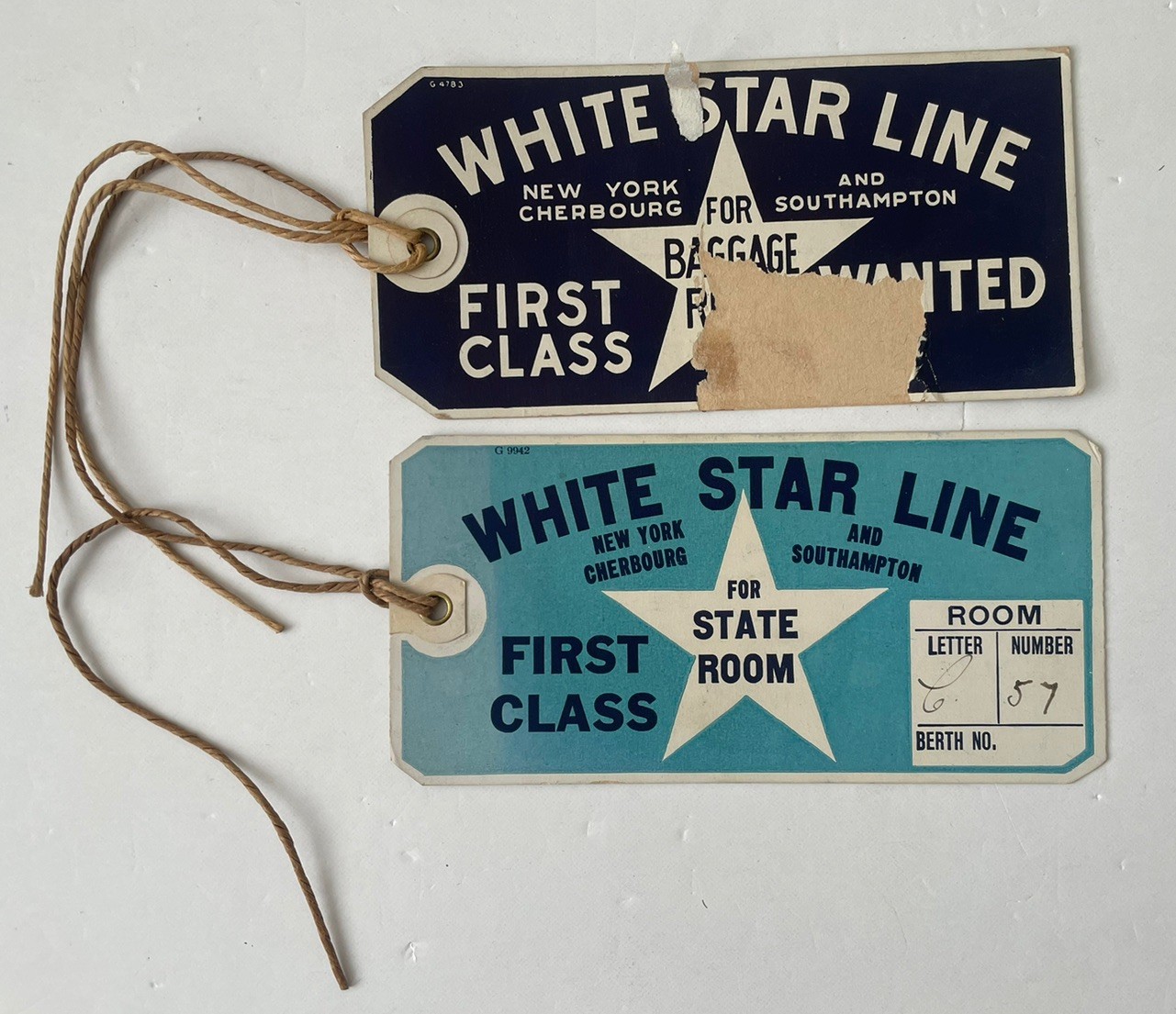 Original 1928 White Star Line RMS Olympic Luggage Tags State Room First Class