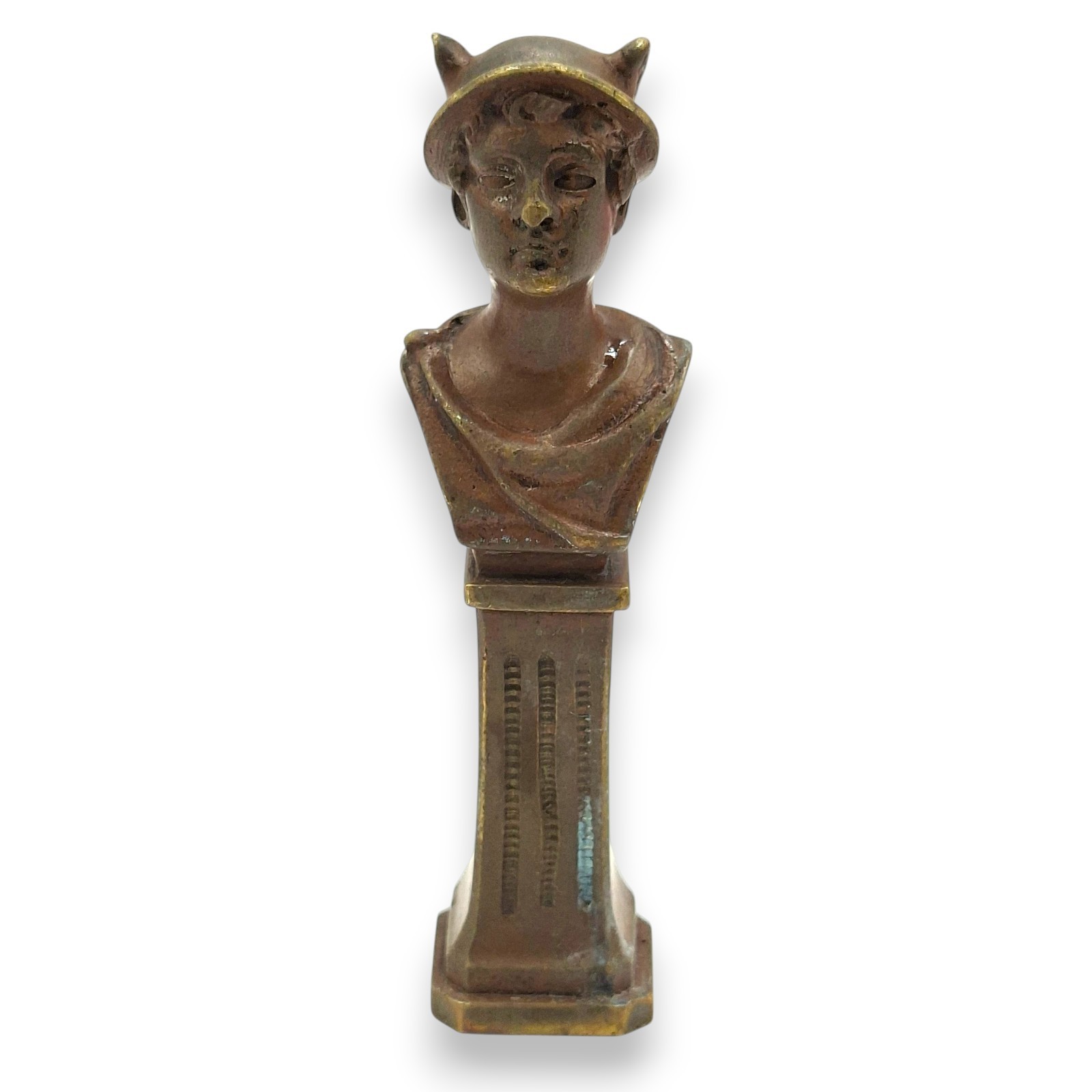Antique Grand Tour Bronze Wax Seal Stamp Bust Mercury Hermes Winged Helmet C1890