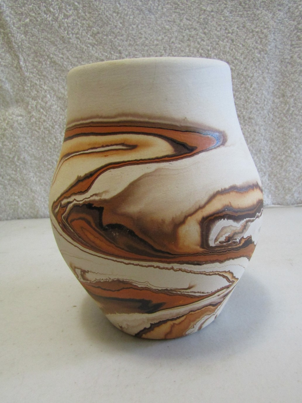 Vintage Nemadji Pottery Indian River Vase Handmade USA Brown Swirl ~ 5 1/4\