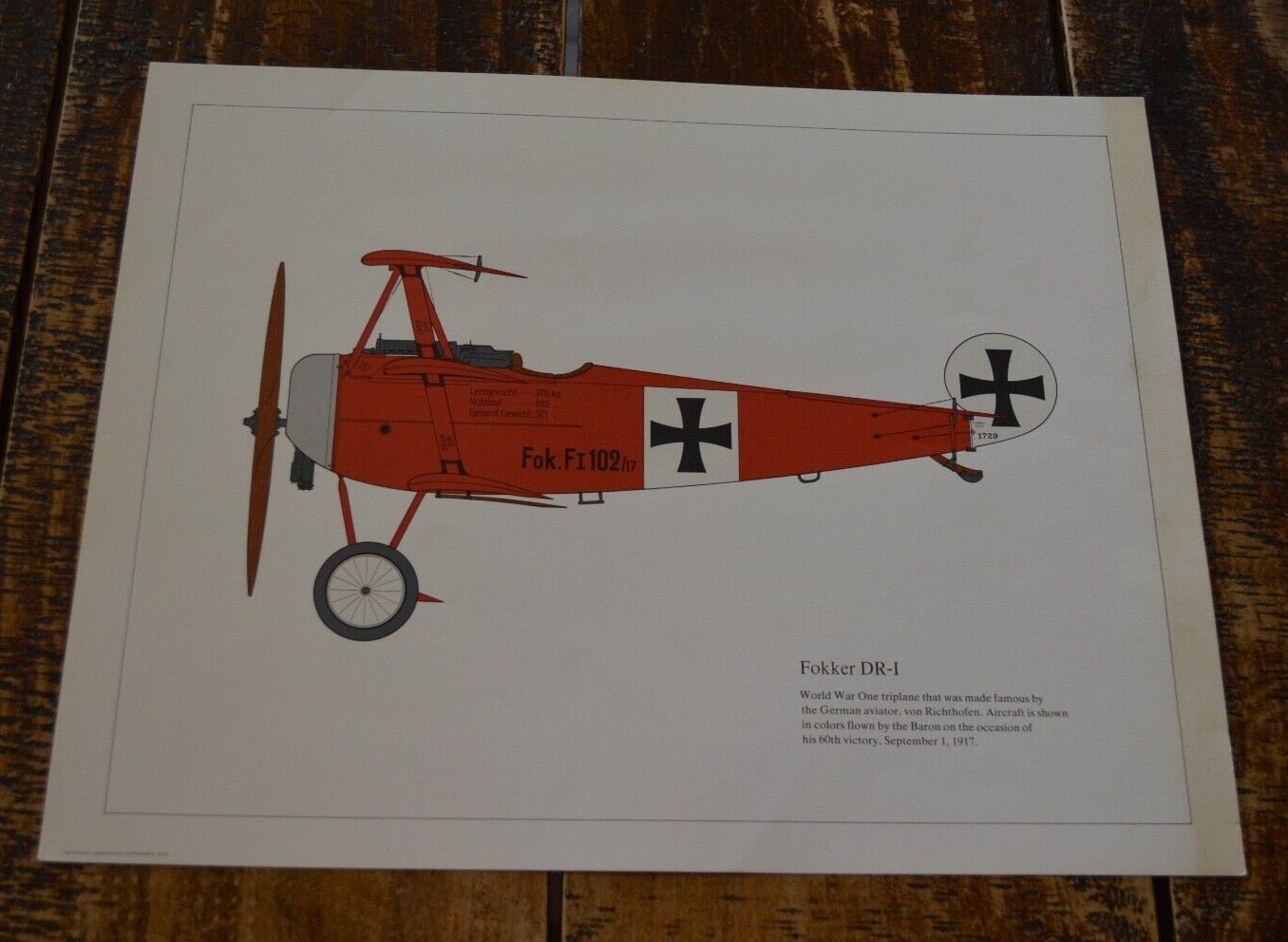 Vintage Copyright \'72, \'73, \'74 World War I Fighter Planes 4 Color Prints Lot 4