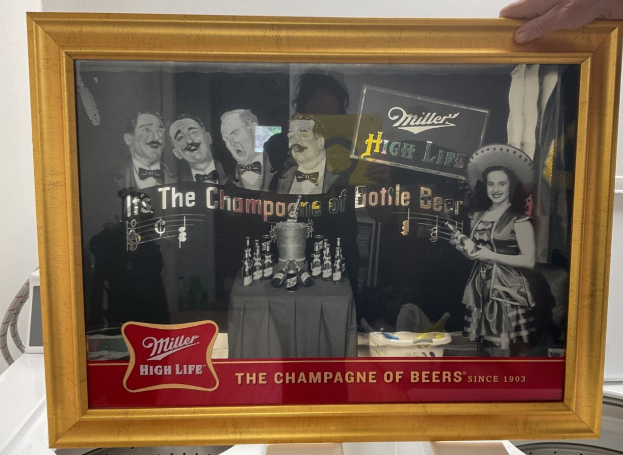 RARE Miller High Life Beer Old Time Radio Show Advertising Bar Wall Mirror Sign