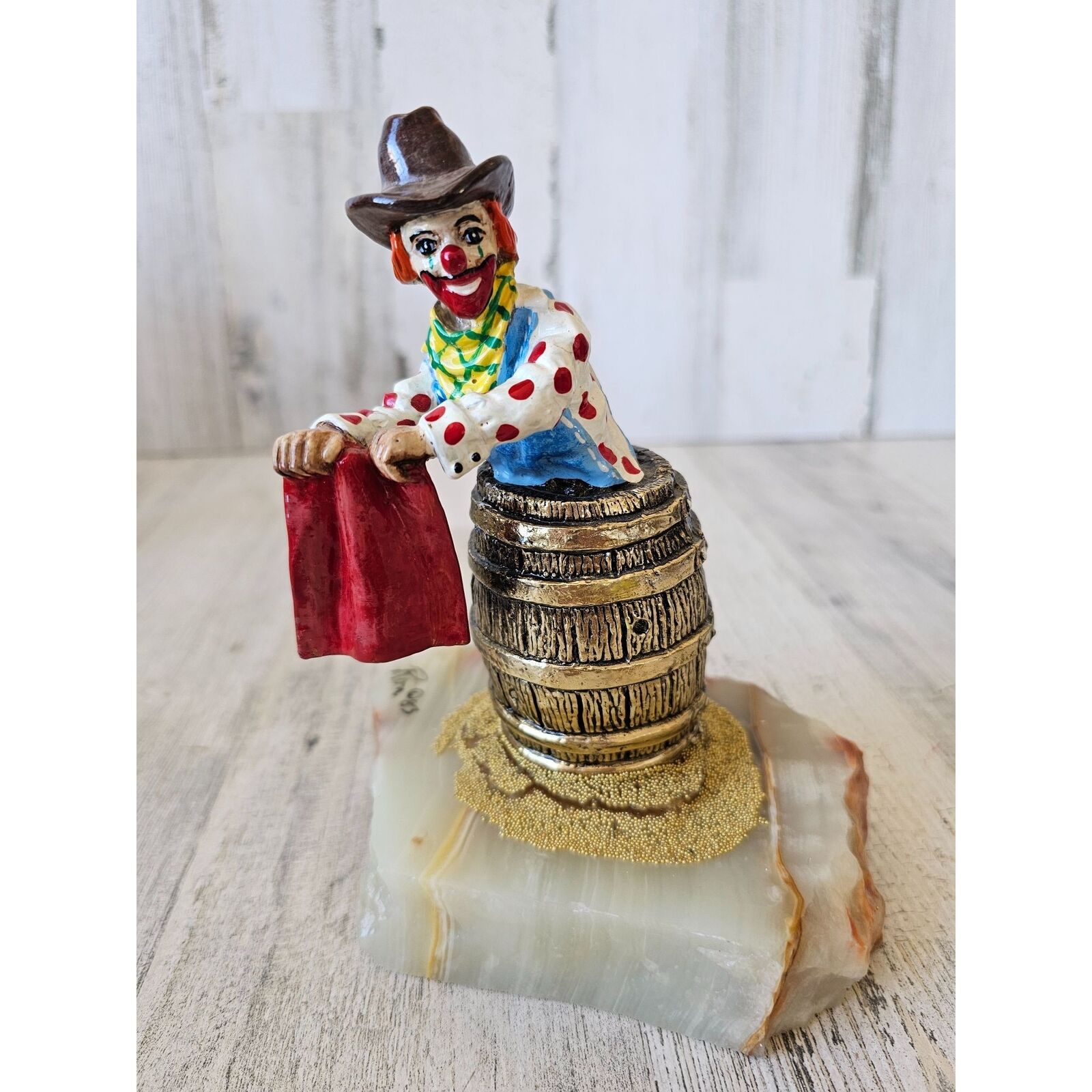 Ron lee clown rodeo barrel Matador cowboy 1983 gold statue circus figurine vinta