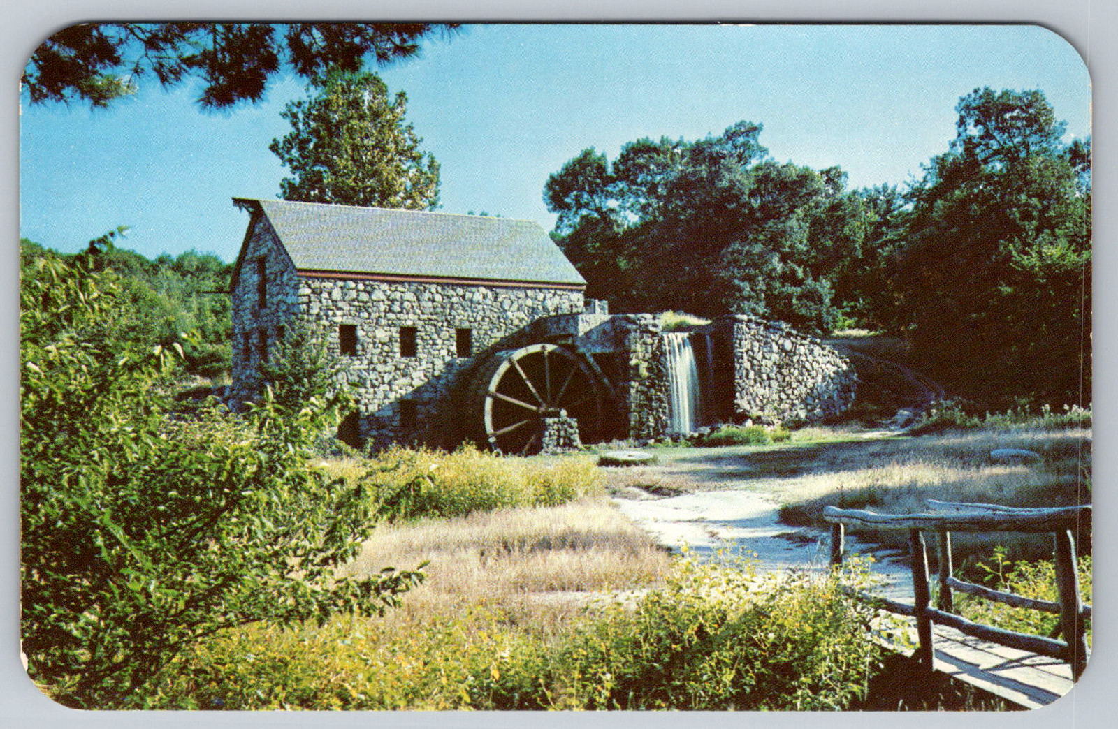 c1960s Grist Mill South Sudbury Mass Overshot Water Wheel Chrome Postcard