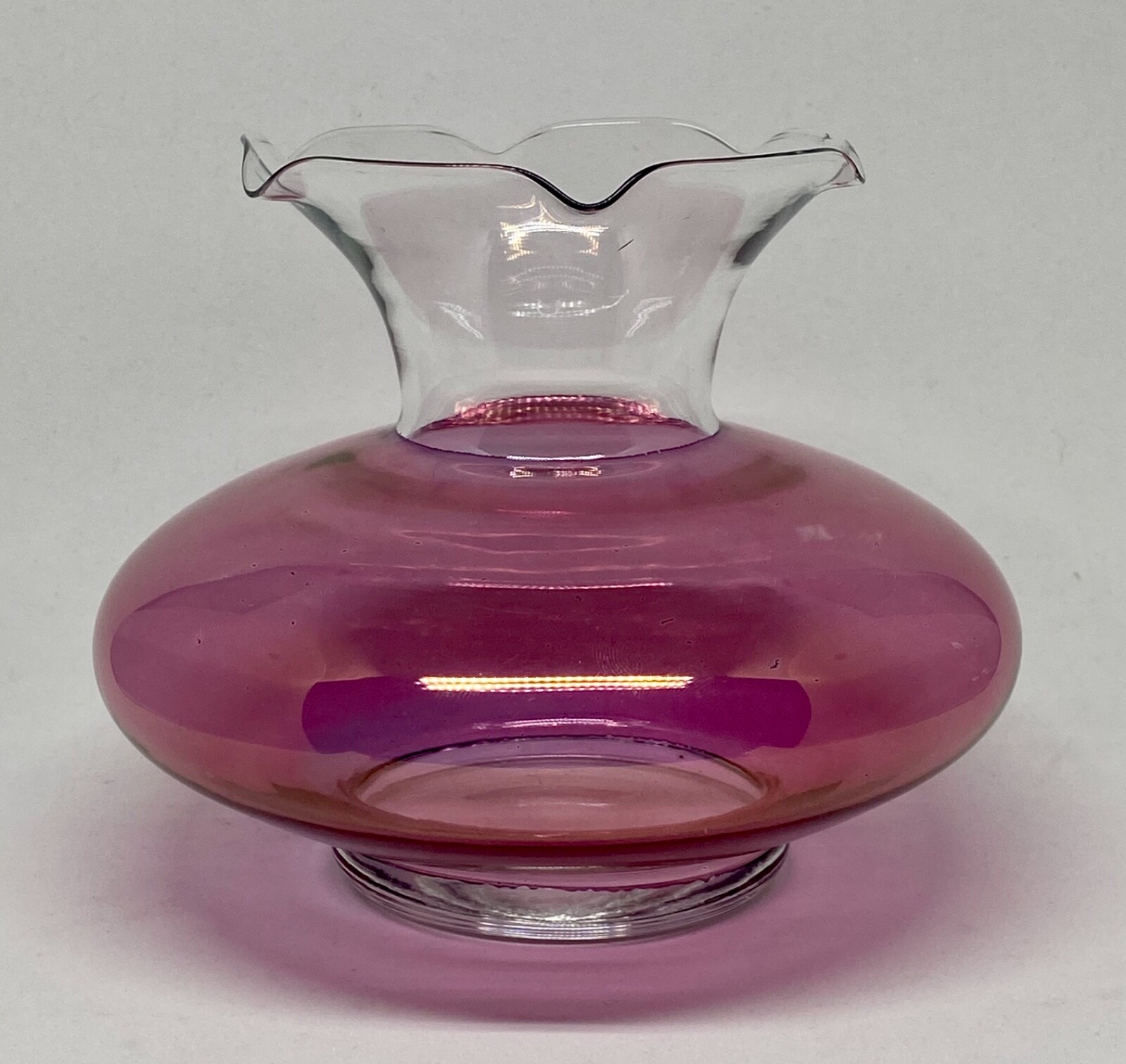 Vintage Antique Pink Cranberry Flashed Ruffle Glass Vase Vintage Antique Pink Cranberry Flashed Ruffle Glass Vase