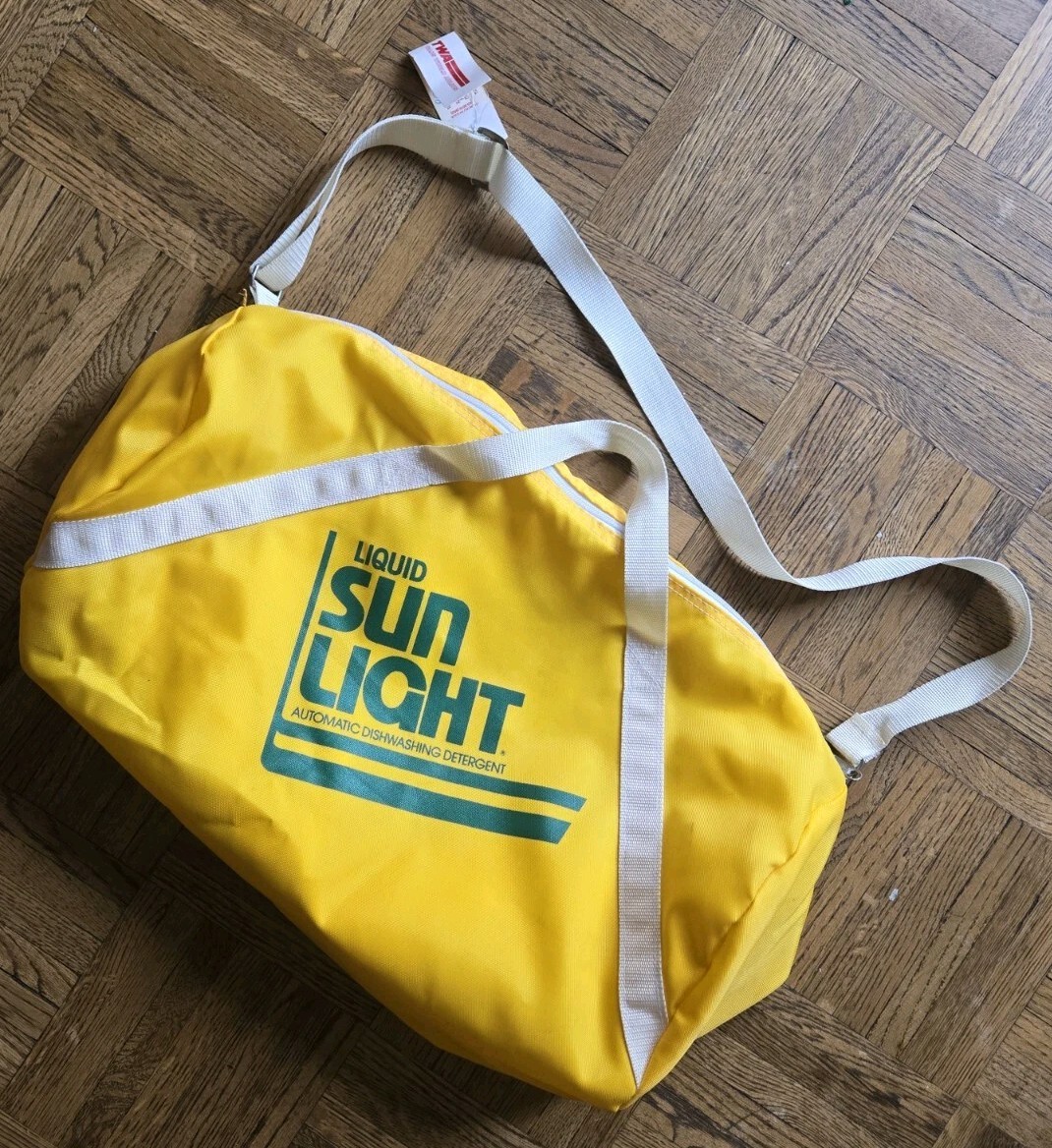 Vintage Liquid Sunlight Bag Zippered Duffel Yellow Nylon Advertising Merch NWOT