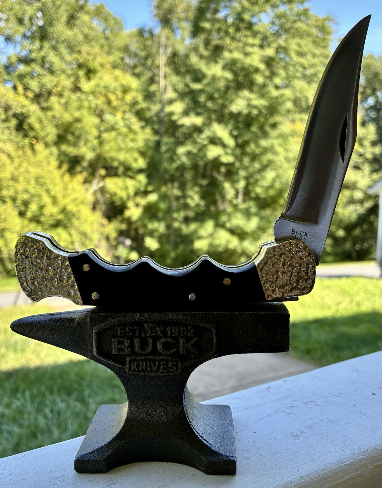 Custom Buck 110 1974-1980 Vintage Folding Hunter Finger Grooves Gold Nugget