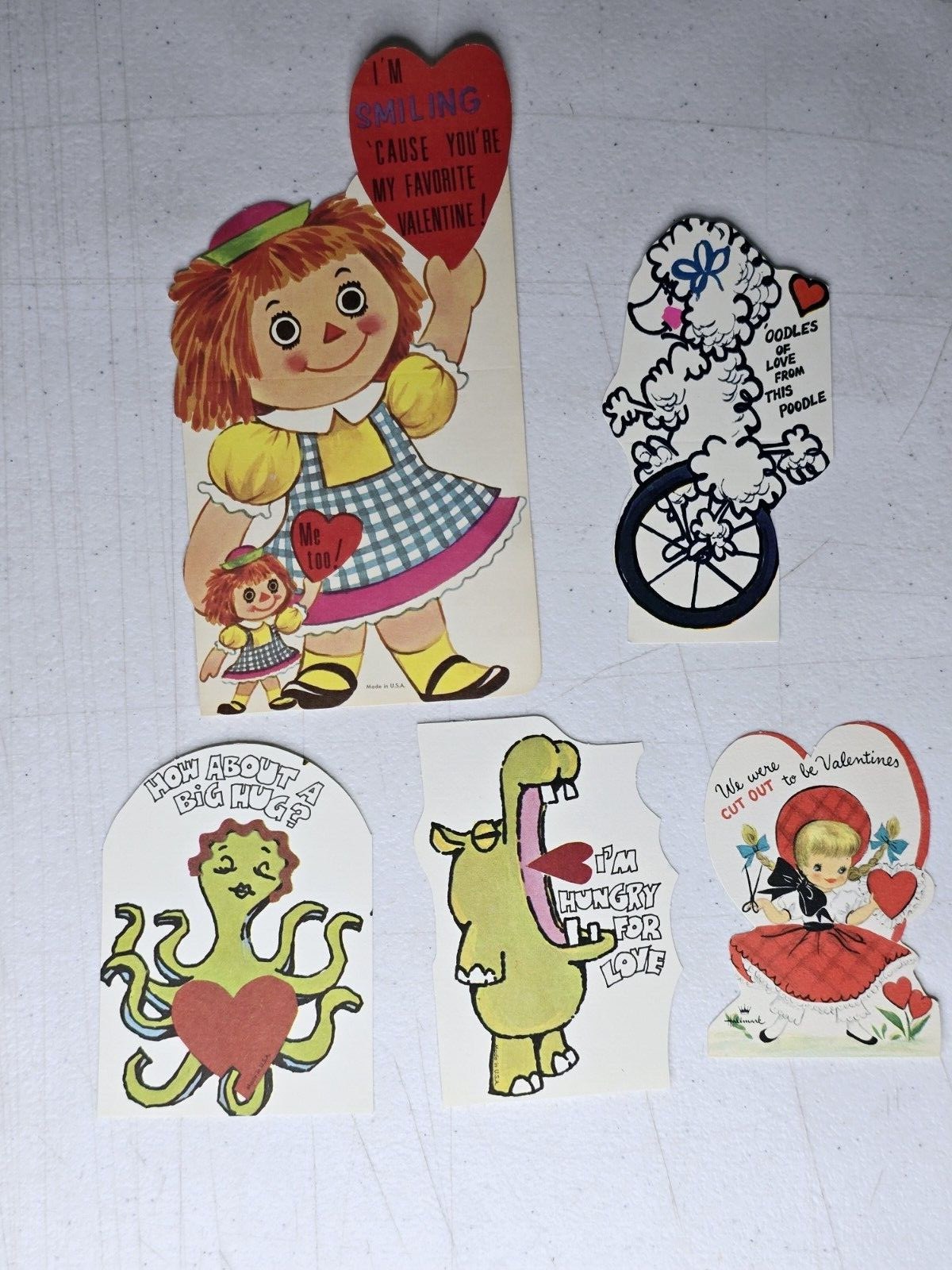 VTG 1950s Unused Valentine Cards Cut-Outs 5pc Set Hallmark Retro Love Messages
