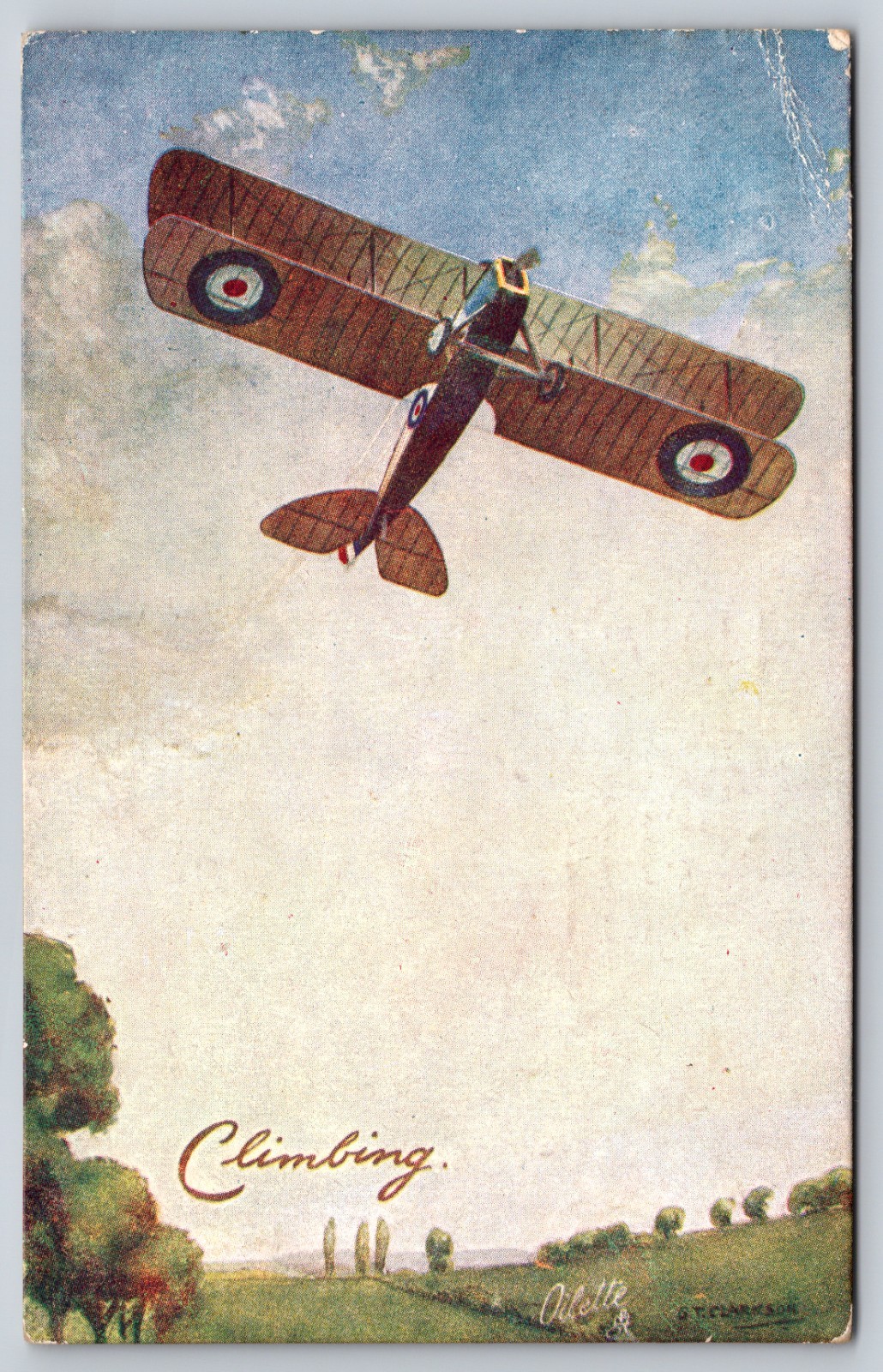 WWI Biplane 'Climbing' From Raphael Tuck's Famous 'In The Air' Series Postcard WWI Biplane 'Climbing' From Raphael Tuck's Famous 'In The Air' Series Postcard