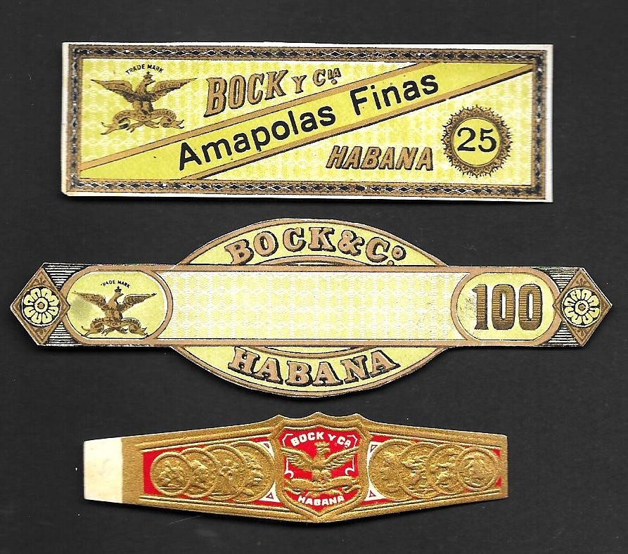 Antique Cuban Cigar Labels & Band Lot - Bock y Cia Habana c. 1890s-1910s.