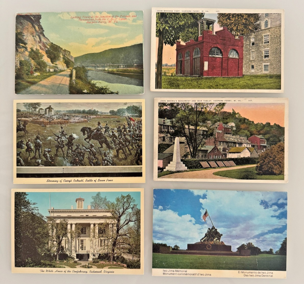 Vintage US History Postcard Lot of 6 Harpers Ferry Civil War Iwo Jima Virginia