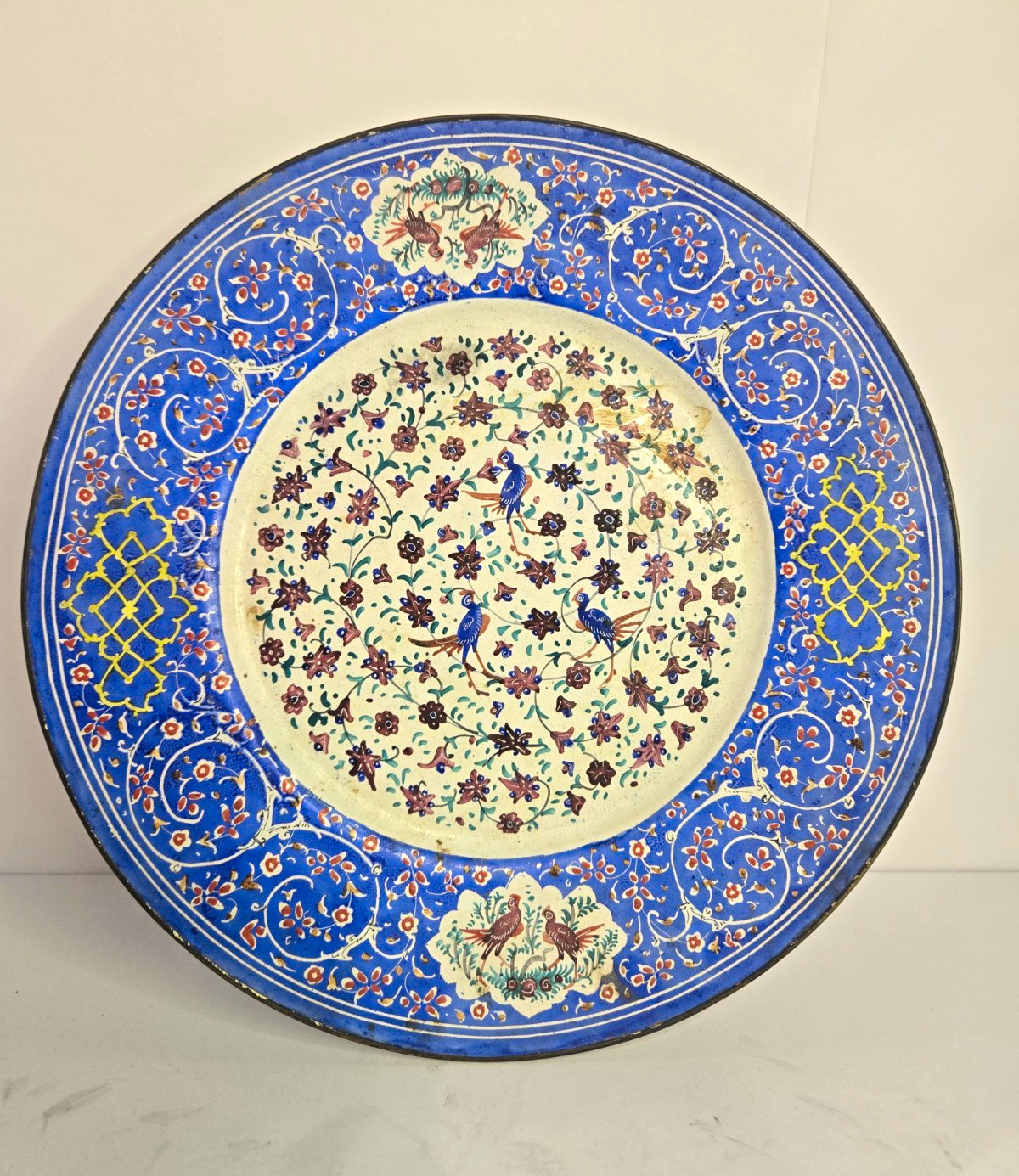 Vintage Persian Minakari Enamel On Metal Plate