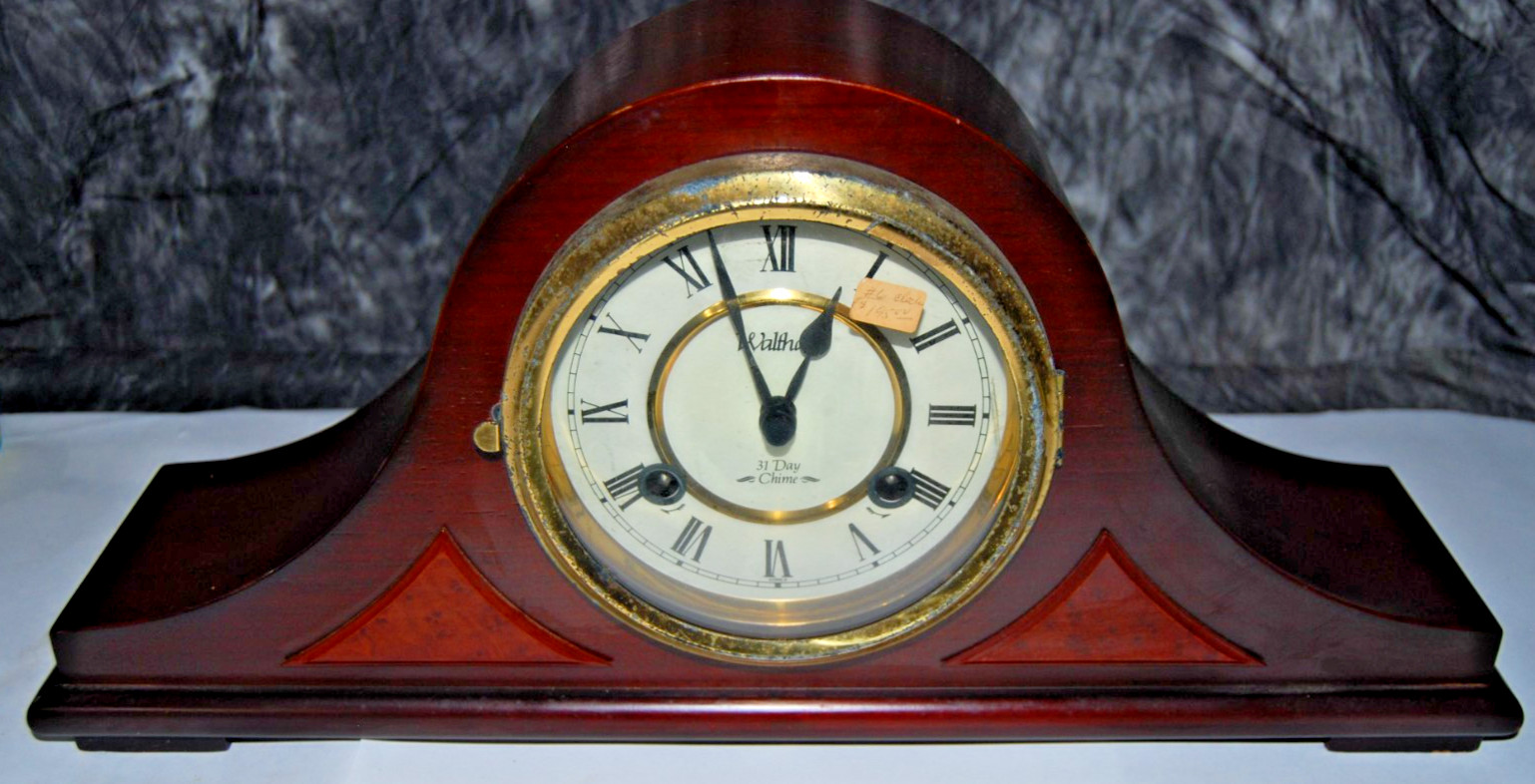 Vintage Walnut WALTHAM 31 Day Chime Wood Mantle Clock (as is) read description