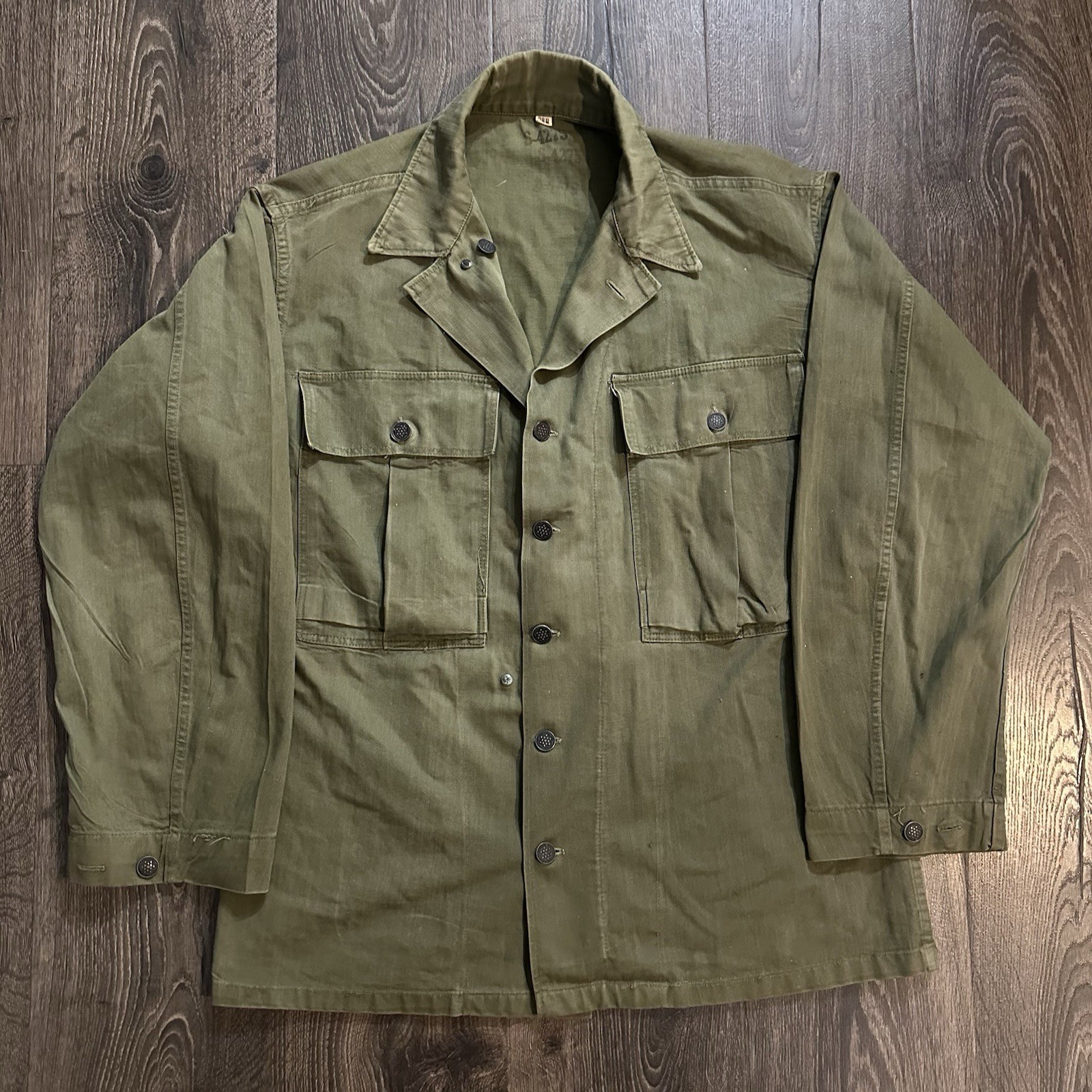 Vintage WWII 1940s 13 Star HBT Herringbone Fatigue Twill Stencil Shirt Jacket 38