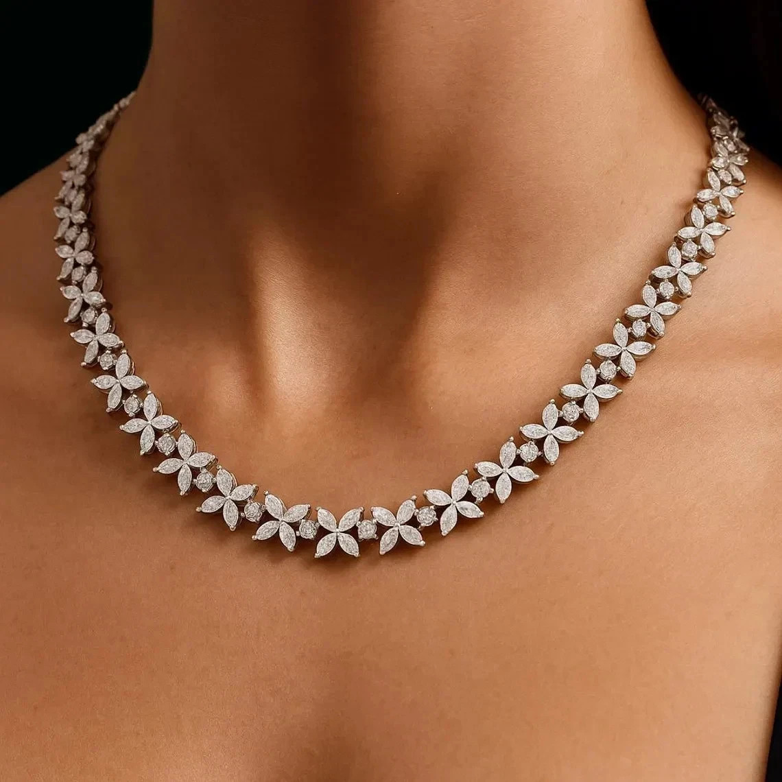 Luxury 14K White Gold Over Diamond Choker Designer Wedding 16\