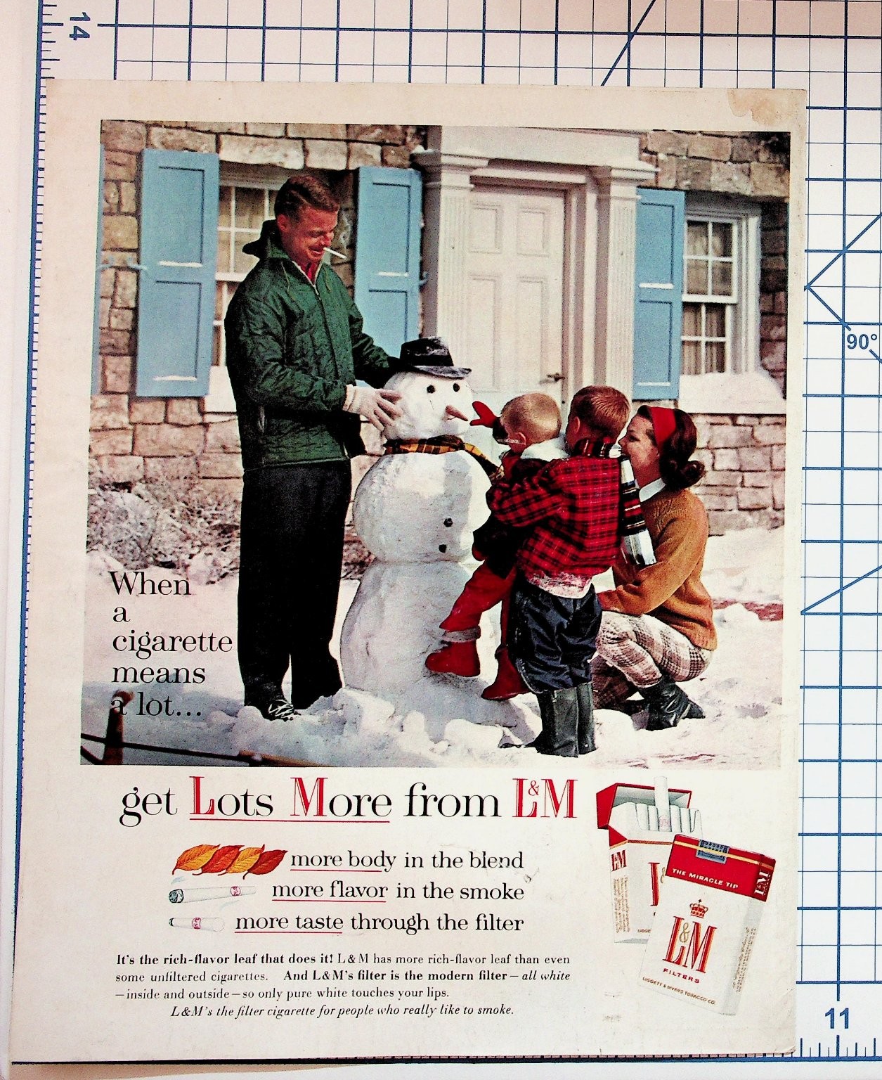 Vintage L&M Cigarettes Ad 1960s Family Snowman Winter Tobacco Ephemera Vintage L&M Cigarettes Ad 1960s Family Snowman Winter Tobacco Ephemera