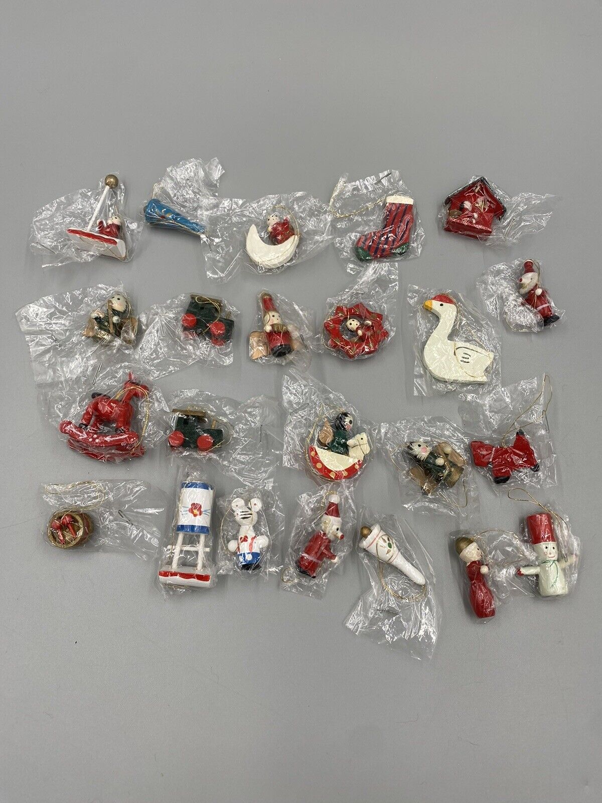 Lot of 20 Miniature Wooden Christmas Tree Ornaments Hand Painted